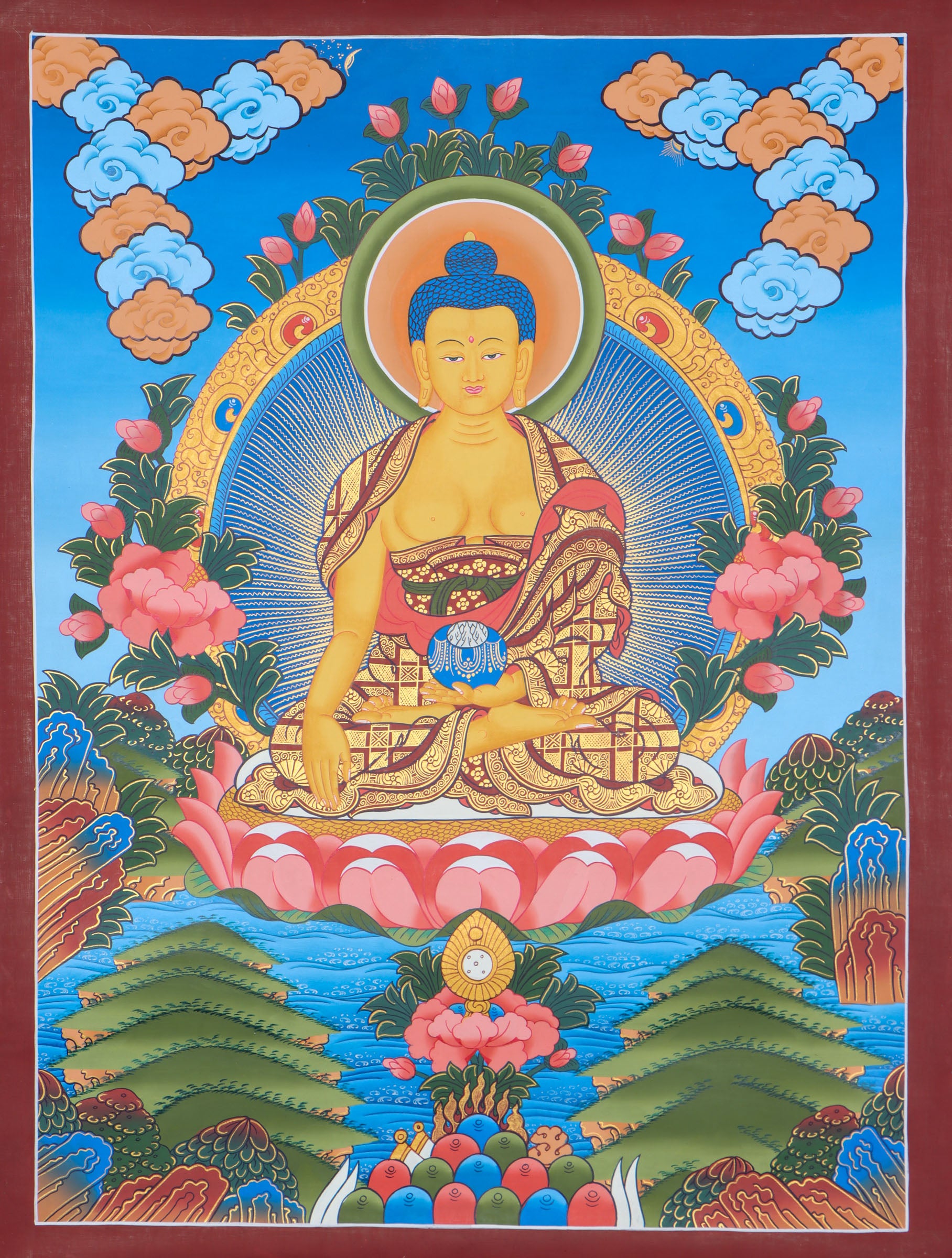Shakyamuni Thangka for  religious practices, ceremonies, and meditation. 