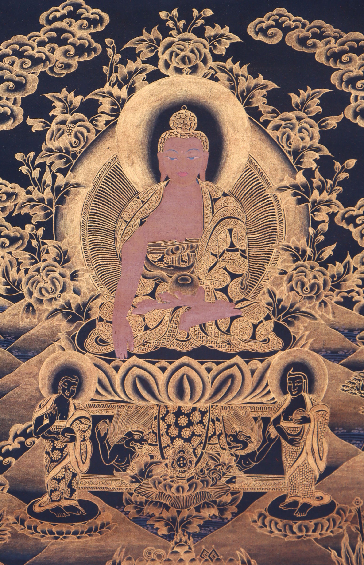 Antique Shakyamuni Buddha Thangka for wall decor.
