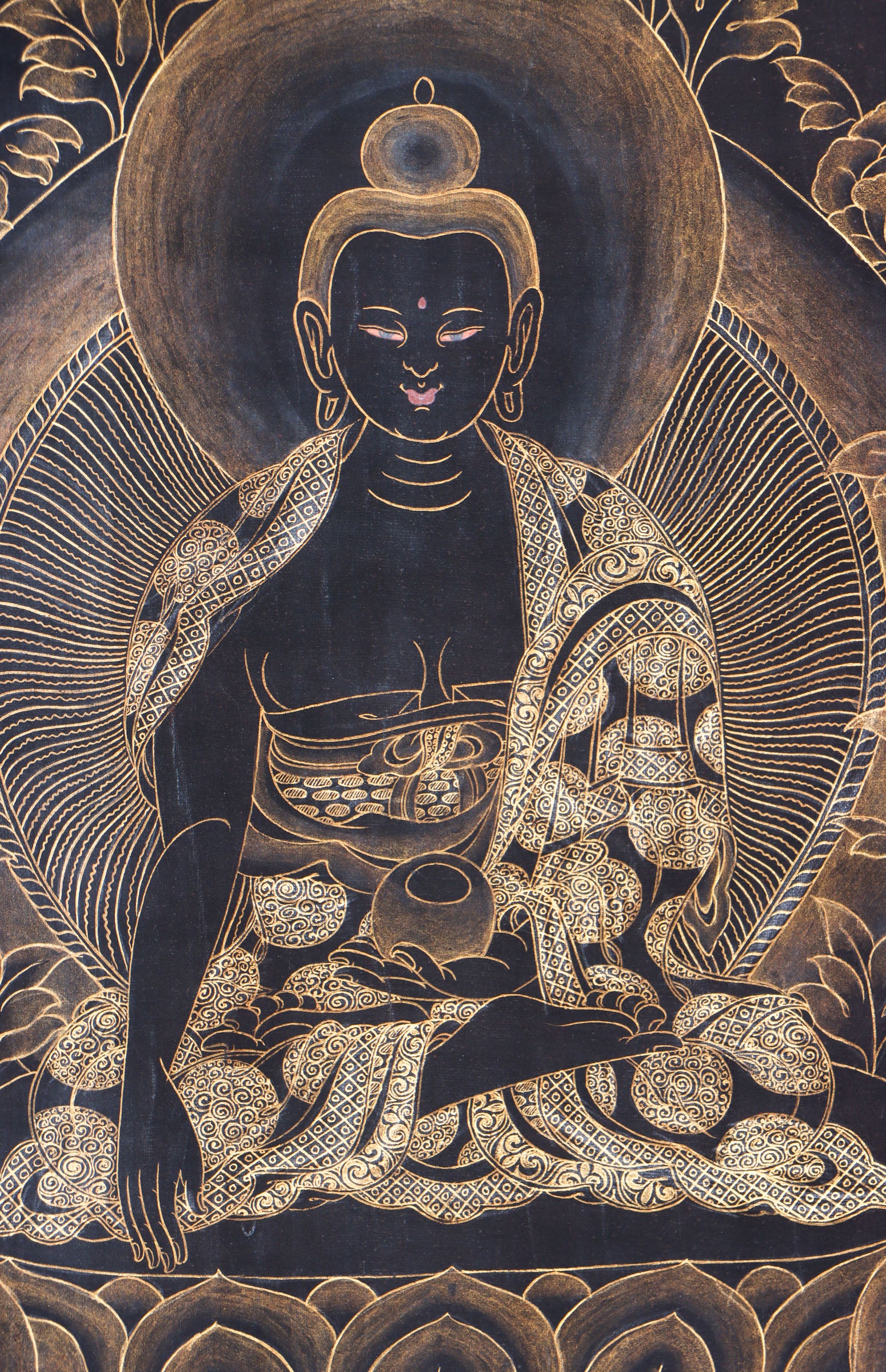 Antique Shakyamuni Buddha Thangka for enlightment.