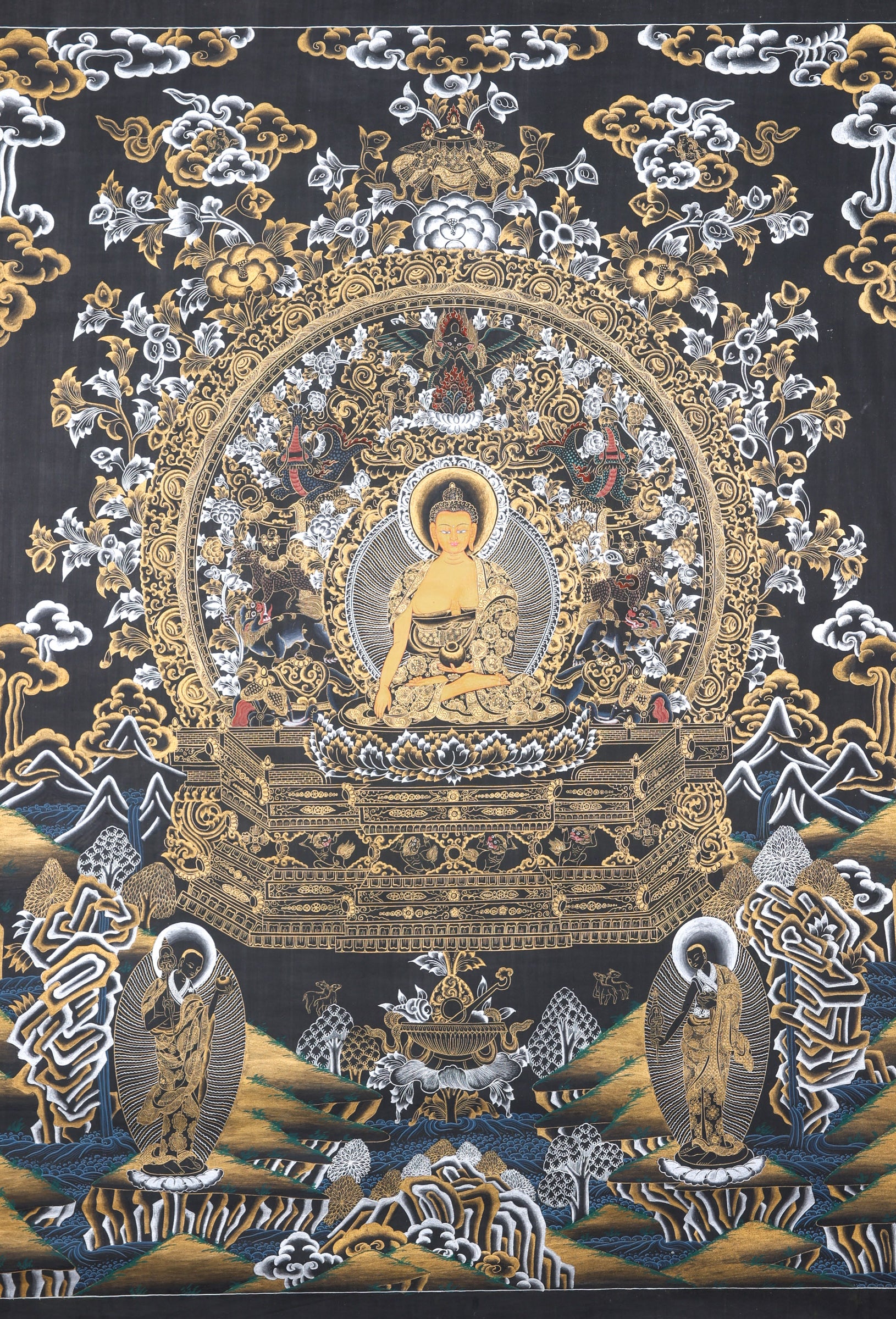 Shakyamuni Buddha Thangka Painting made on cotton canvas.