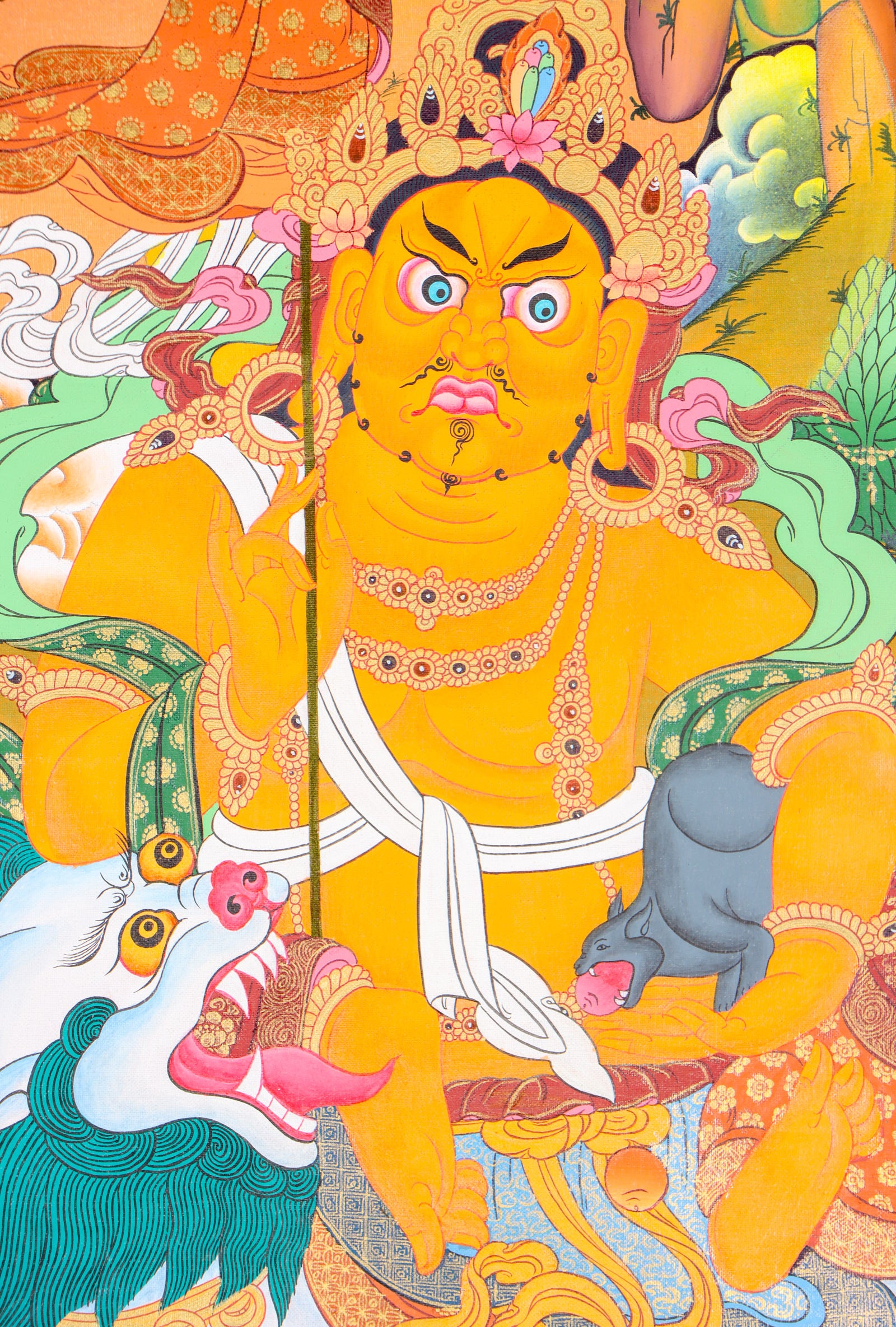 Singha Zambala Thangka Painting for wealth and abundance.