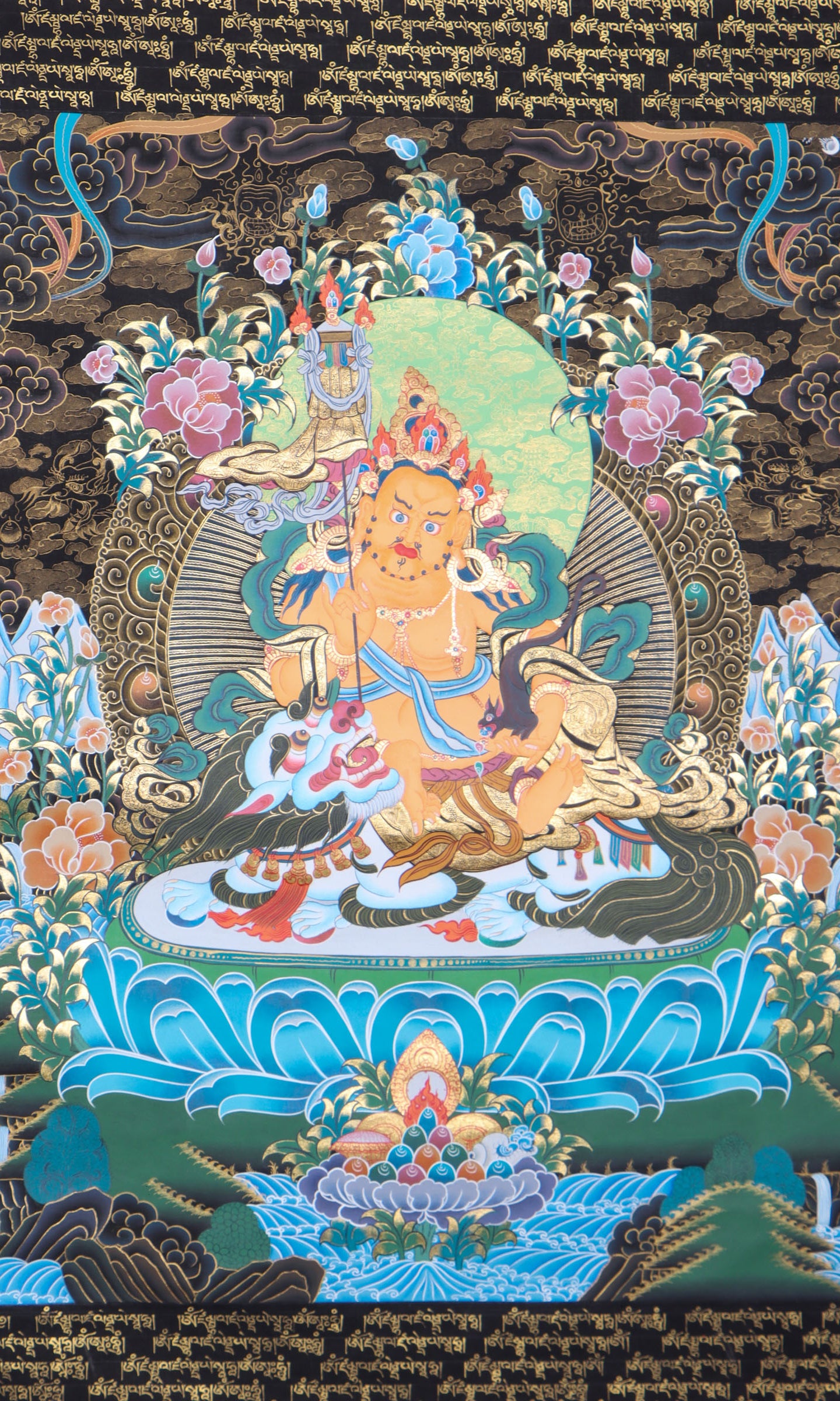 Singh Zambala Thangka Painting for  wealth and prosperity.