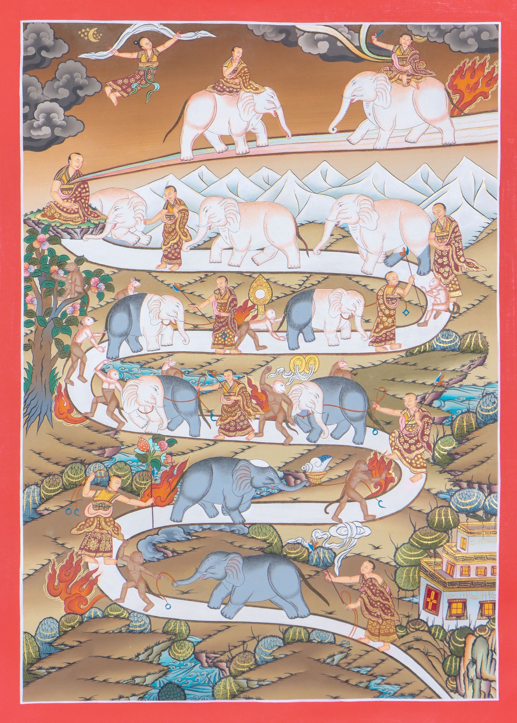 Way to heaven - Samatha meditation Guidance thangka painting