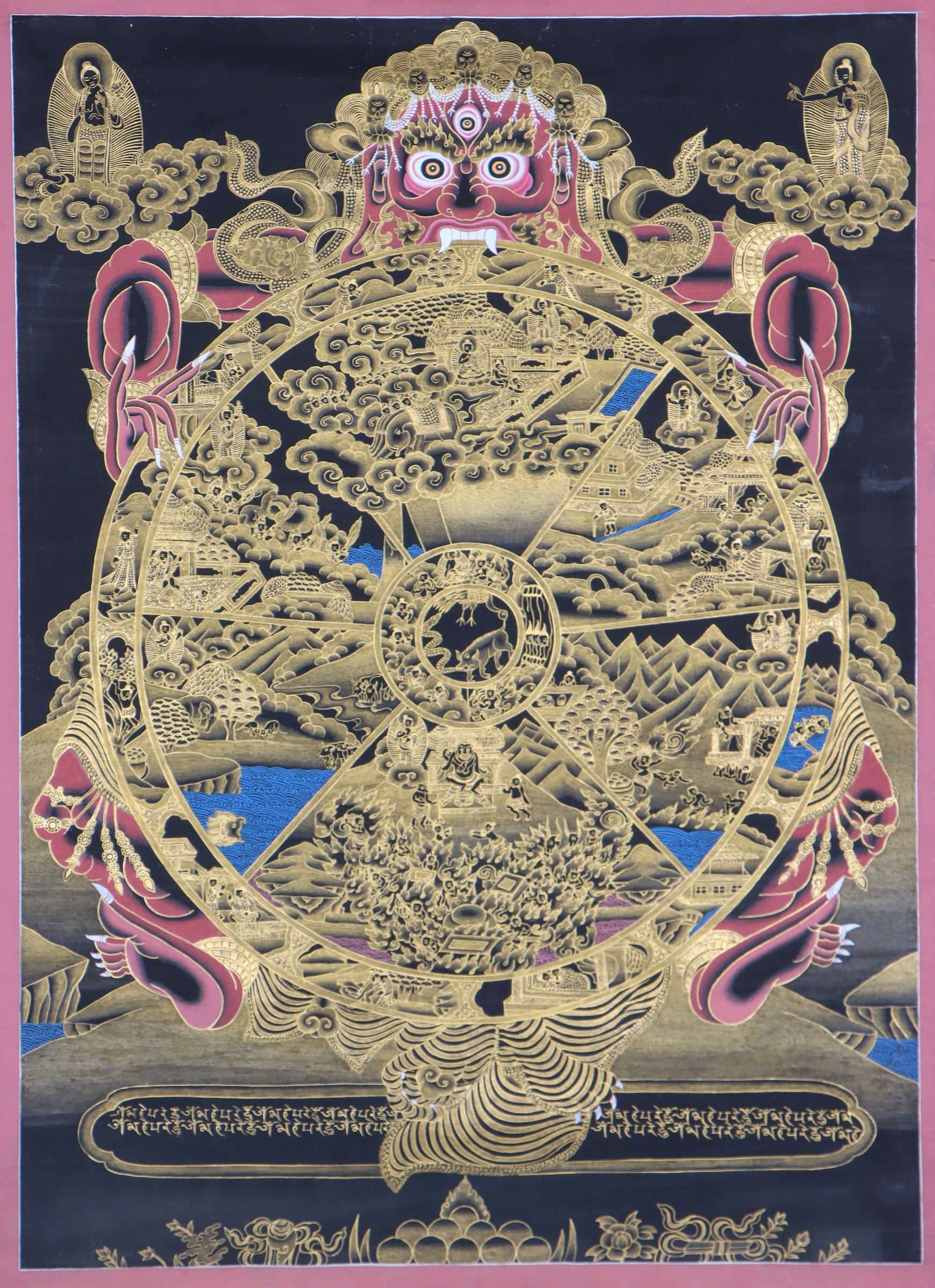 Wheel of life thangka for for aiding meditation and self-reflection on the road to enlightenment.