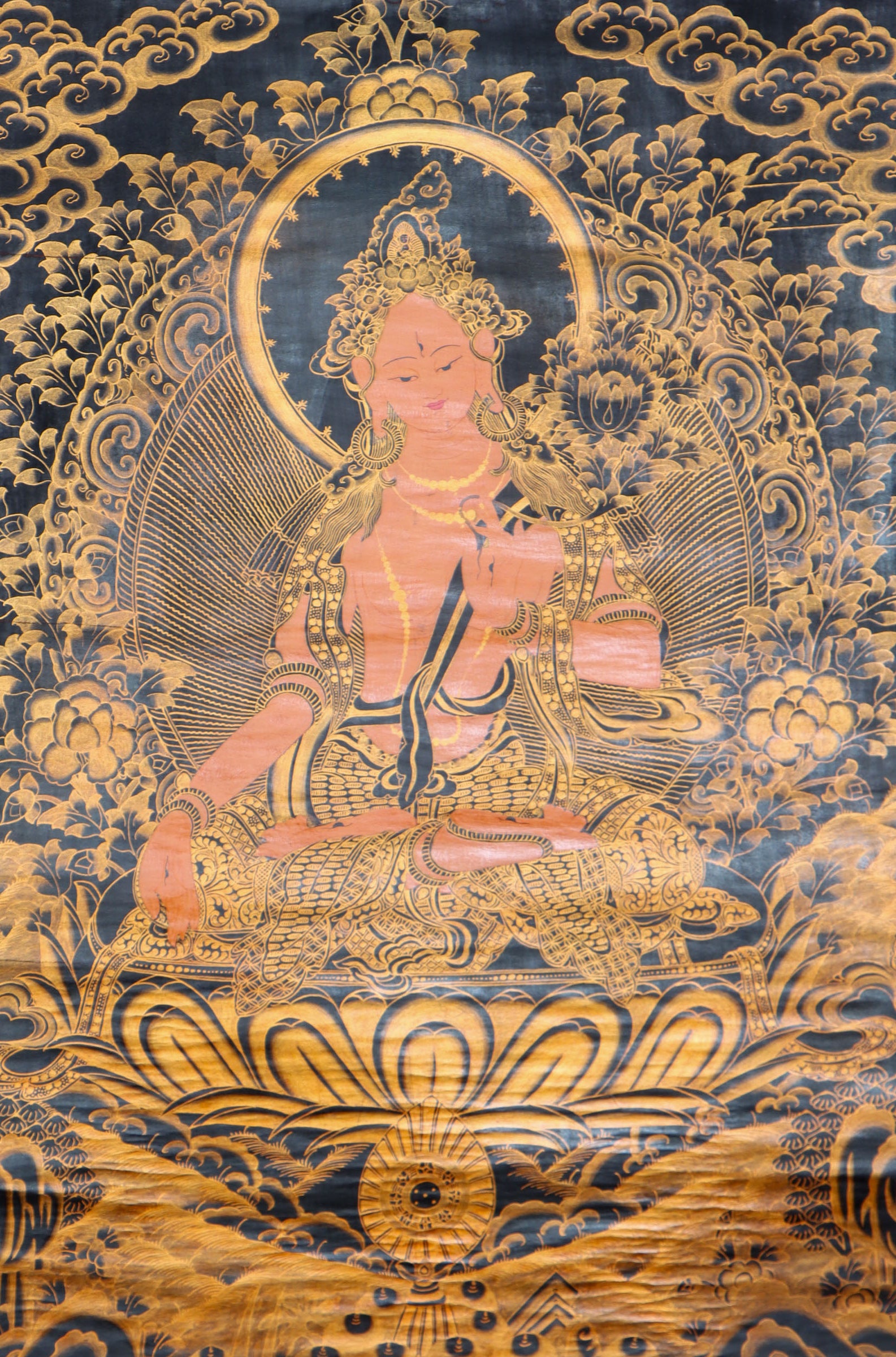 White Tara Antique Thangka Painting for compassion and longetivity.