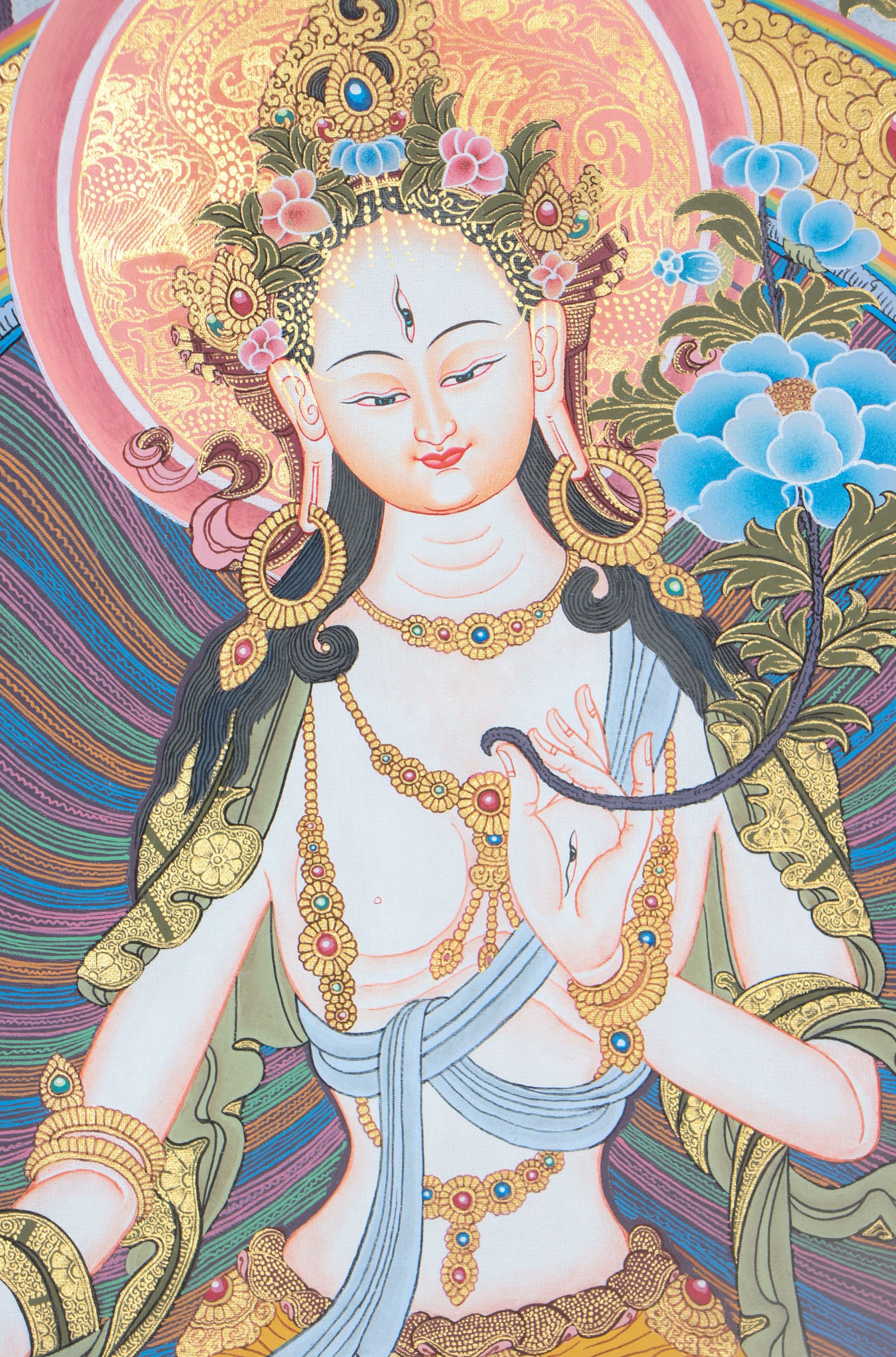 White Tara Thangka Painting for wall decor.