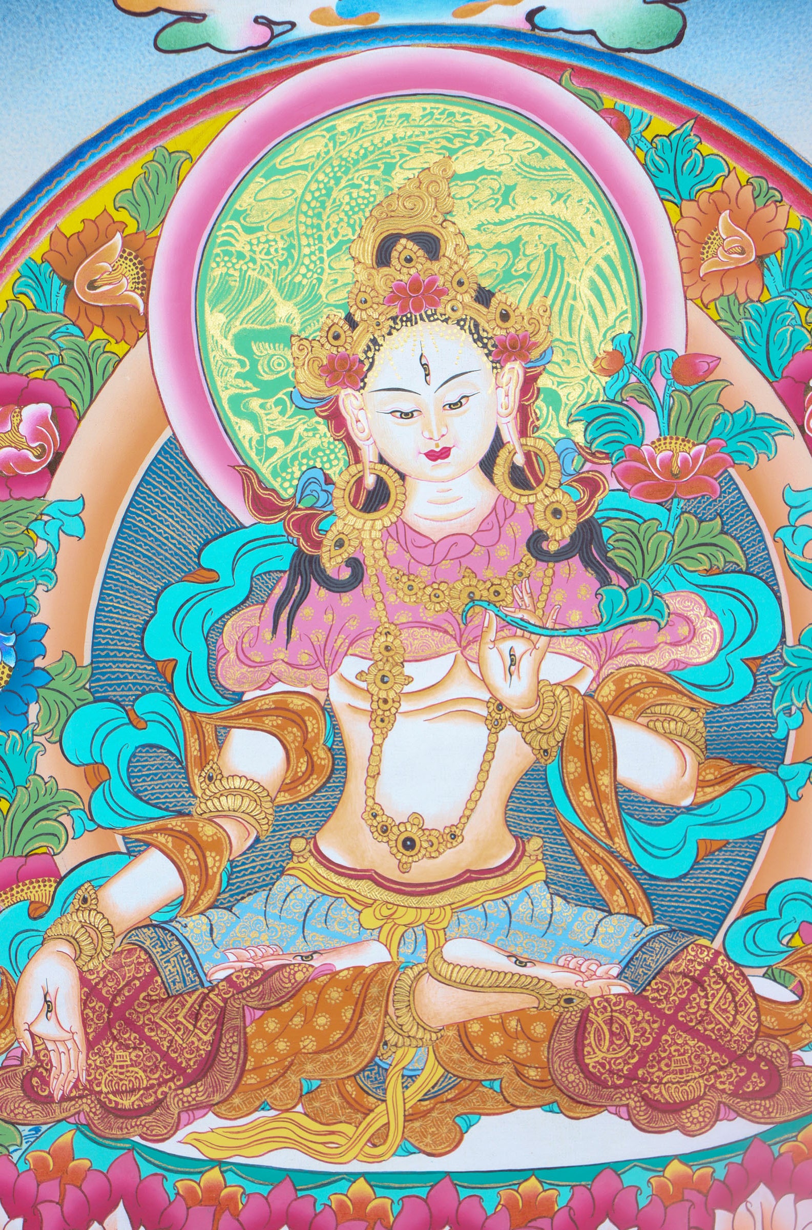 White Tara Thangka Painting - Buddhist Art
