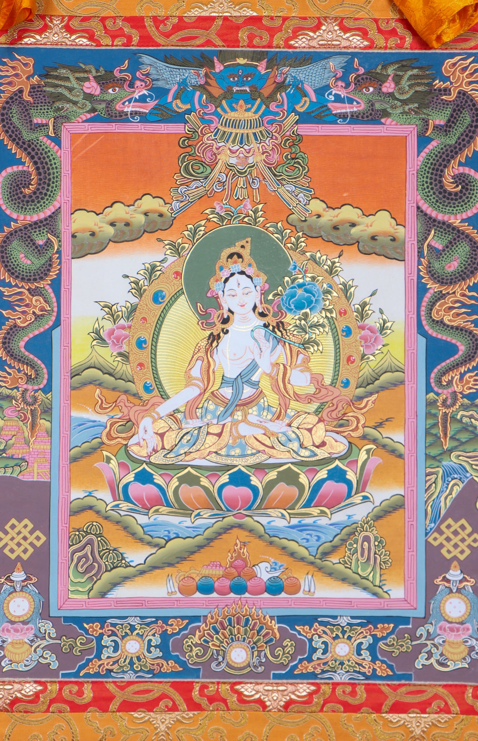 White Tara Thangka Painting for compassion, healing, and longevity.