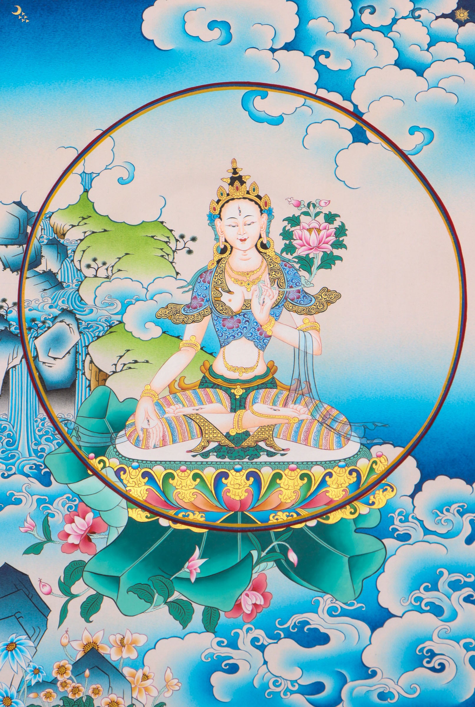 White Tara Thangka Painting - Handpainted Art