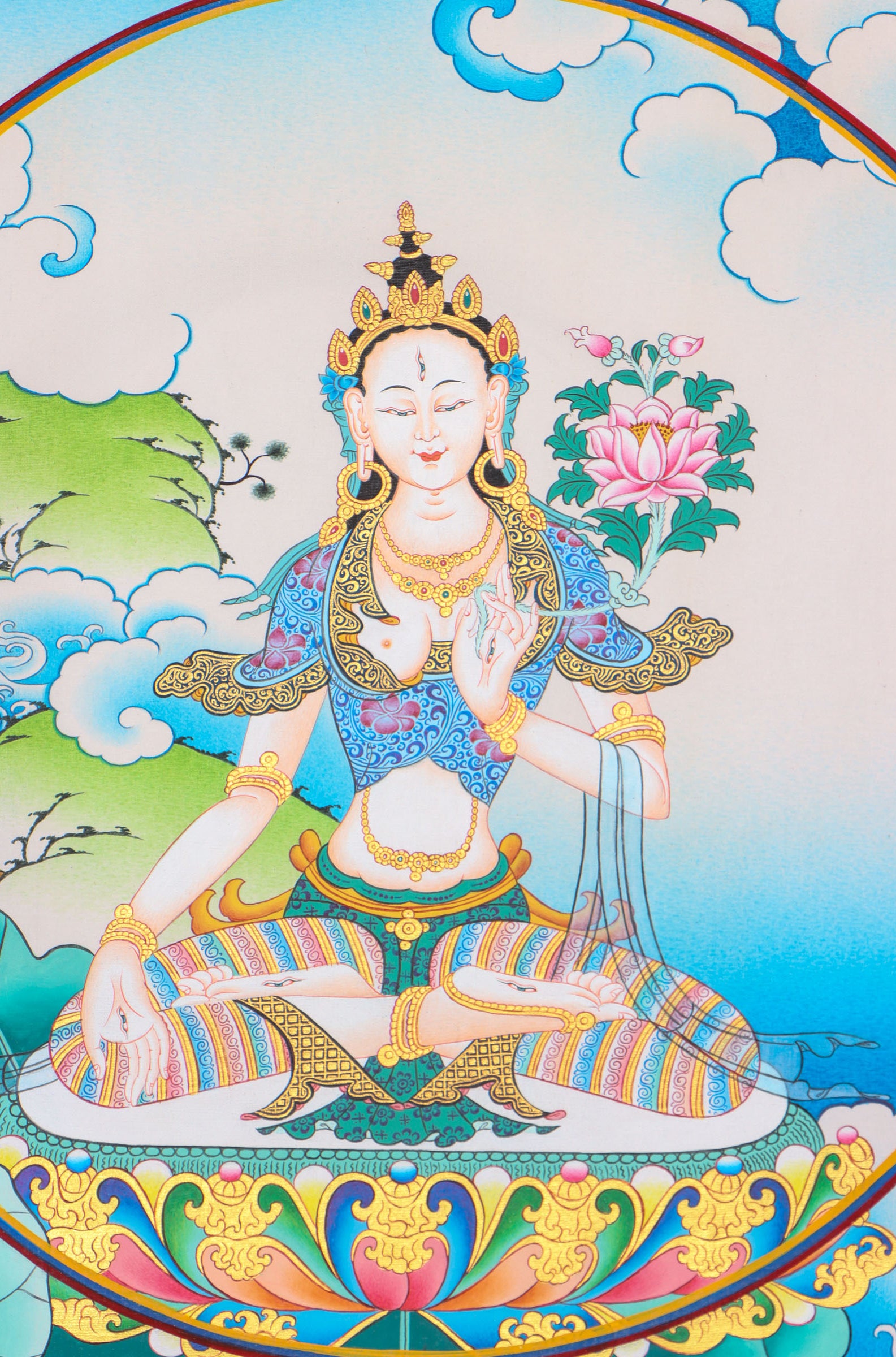 White Tara Thangka Painting - Handpainted Art