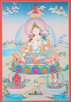 White Tara Thangka for prayer and devotion.