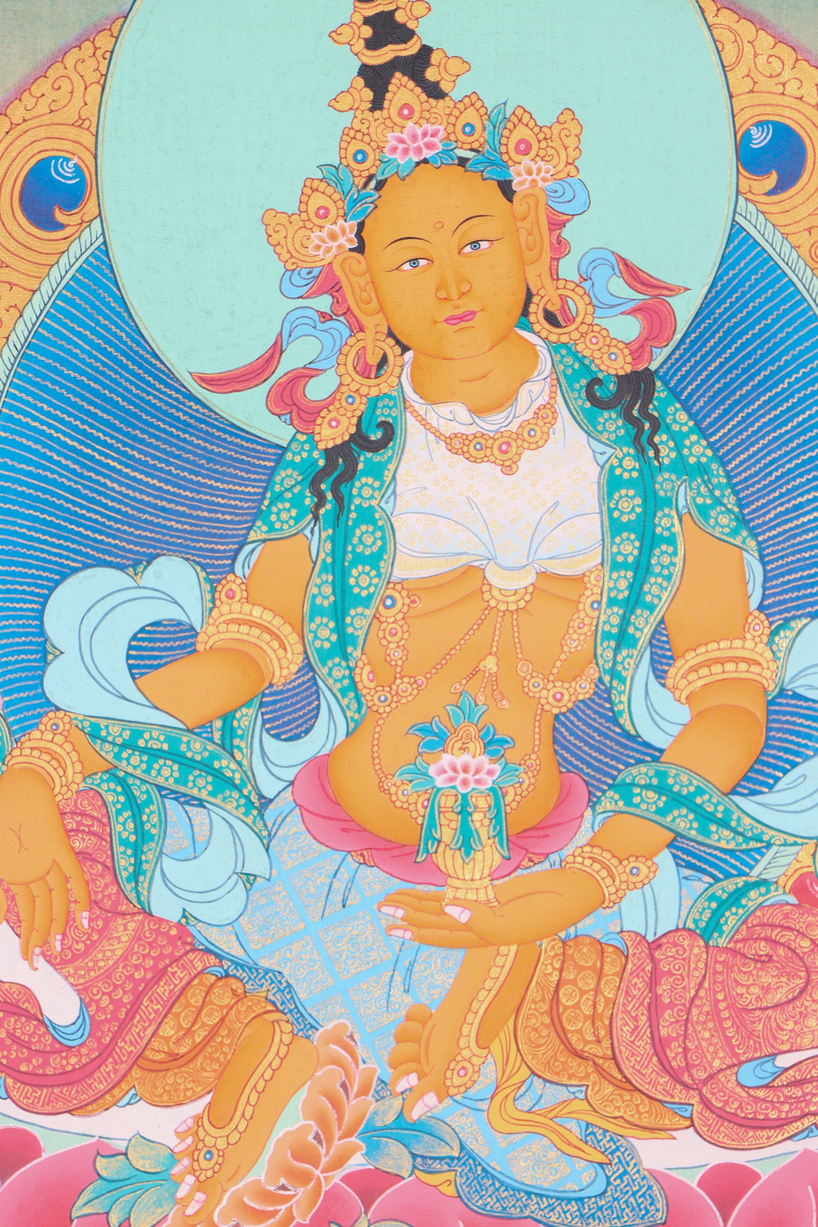 Yellow Tara Thangka Painting for Buddhist rituals, ceremonies and meditation practices
