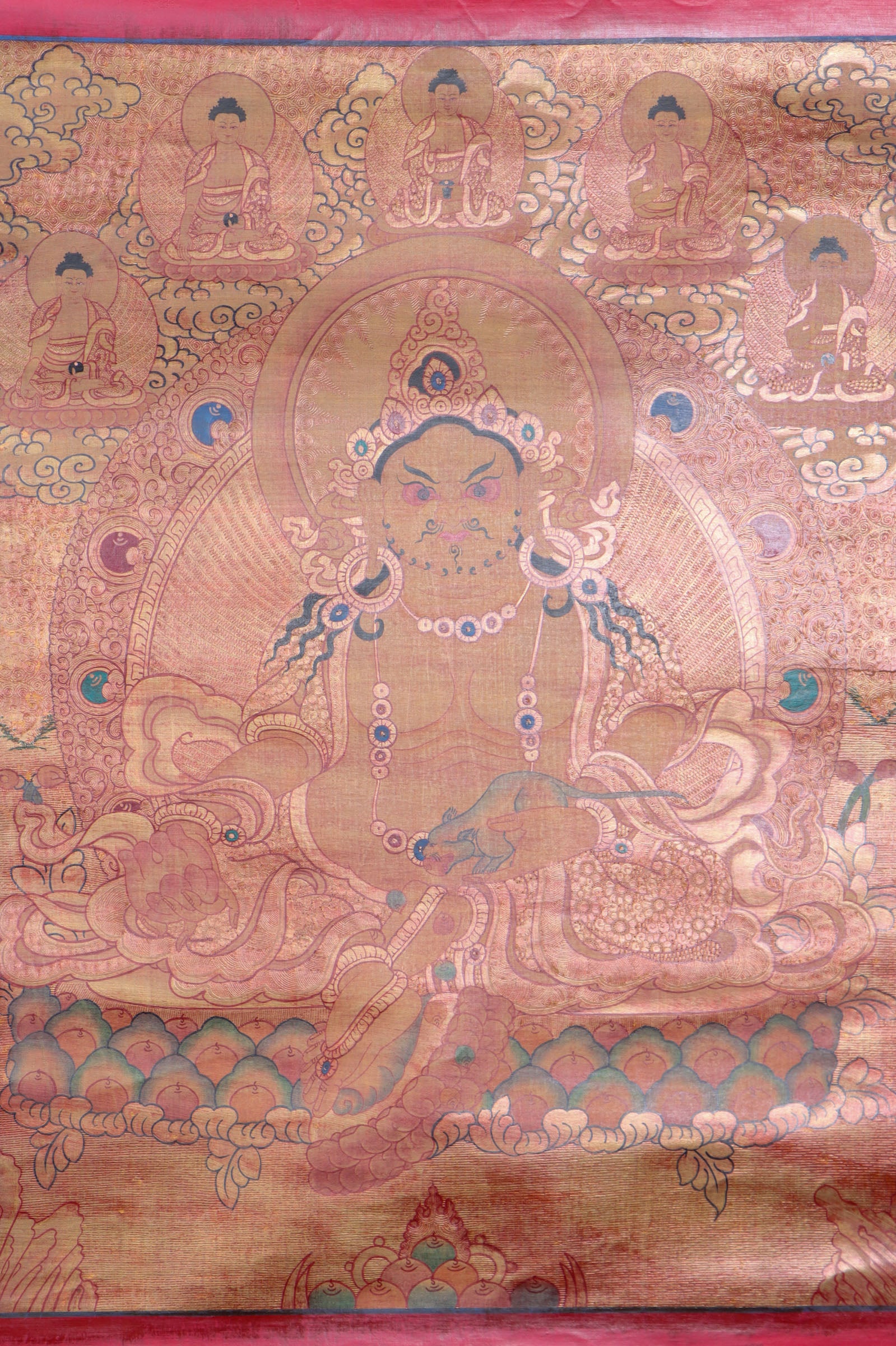 Antique Zambala Thangka Painting for wealth and prosperity.