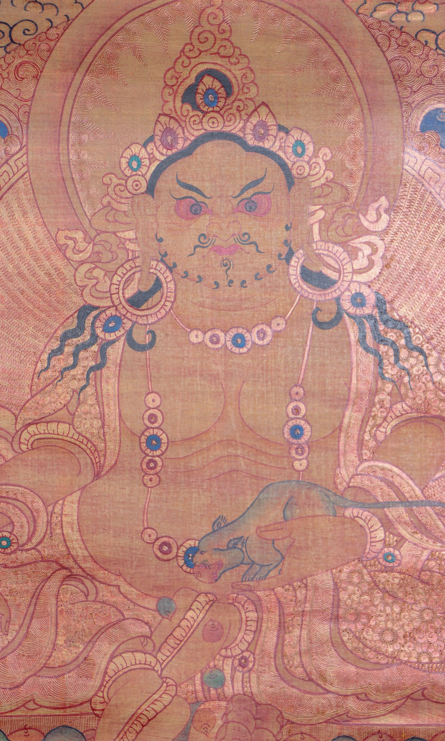 Antique Zambala Thangka Painting for wealth and prosperity.