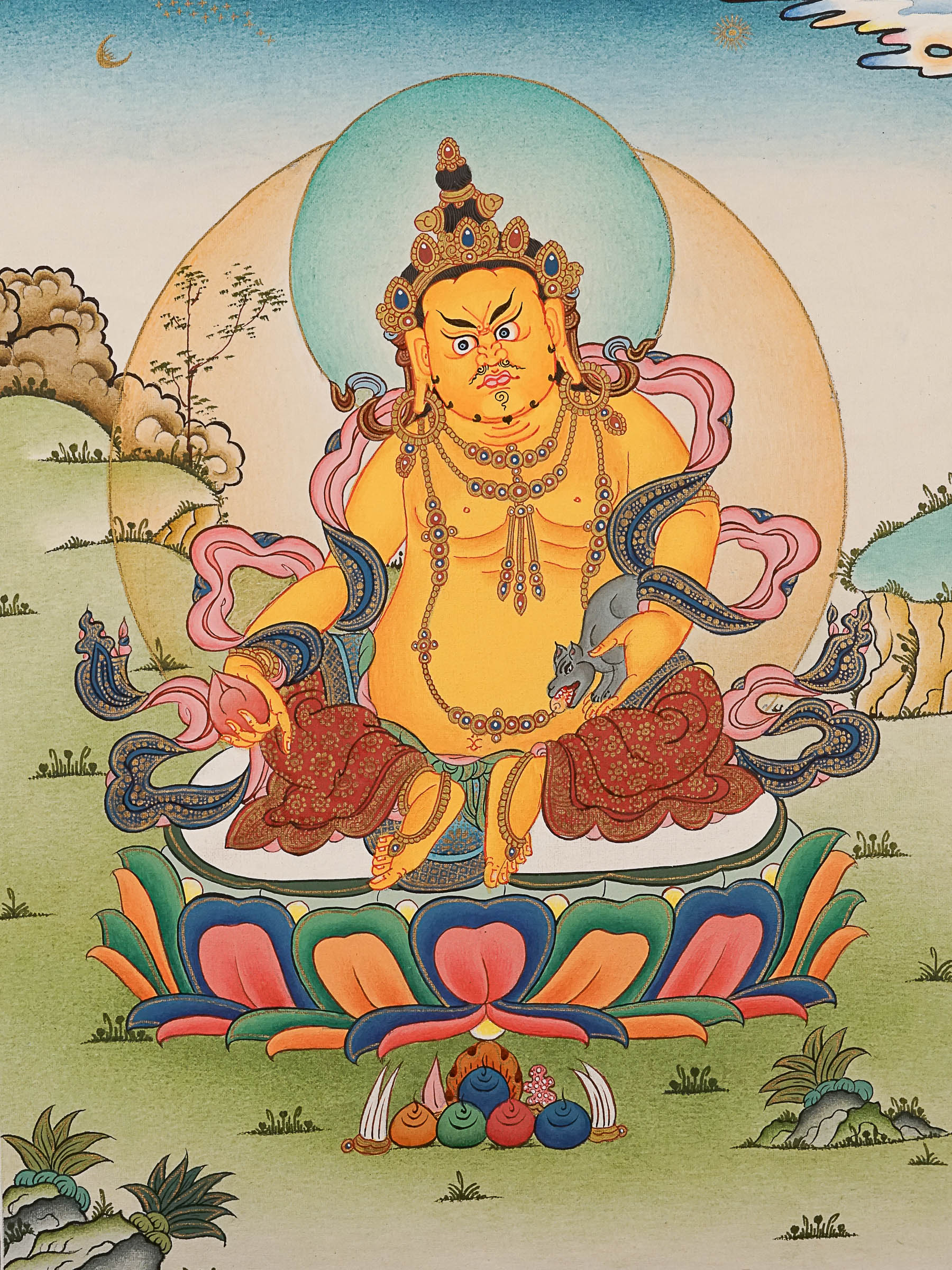 Handpainted Zambala Thangka Painting.