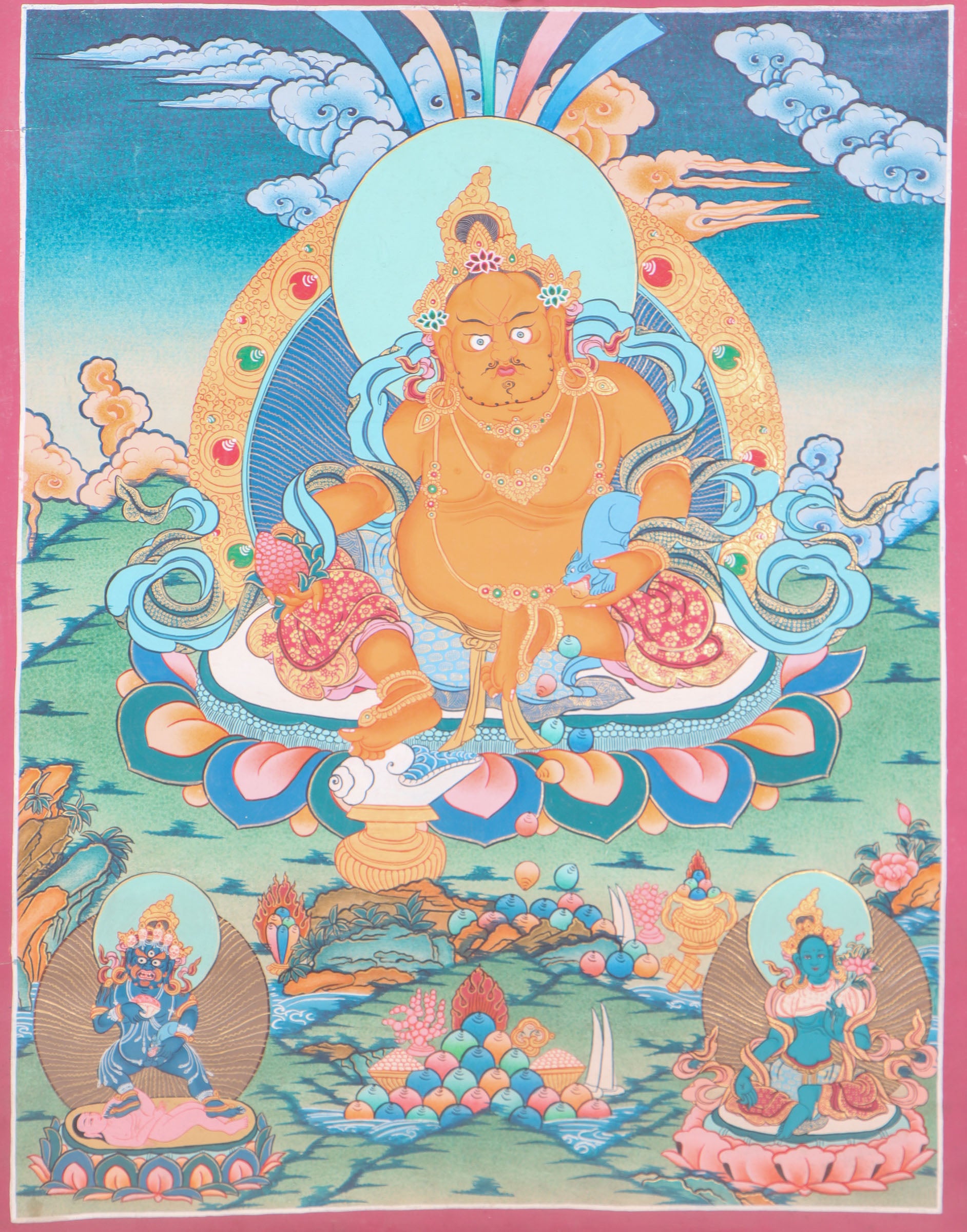 Zambala Thangka Painting for  prosperity and abundance.