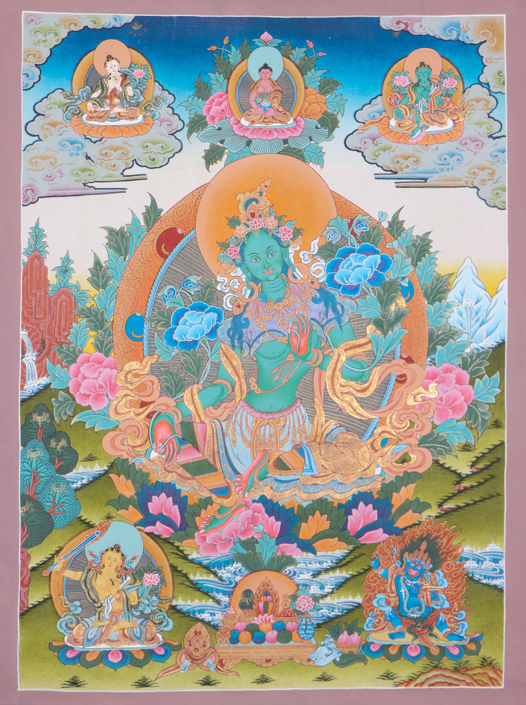 Green Tara Thangka Painting for mediation practices. 