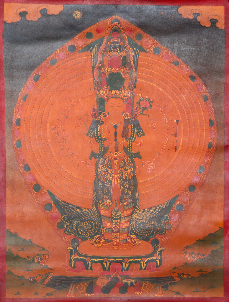  Antique Lokeshwor Thangka Painting for spiritual teaching.