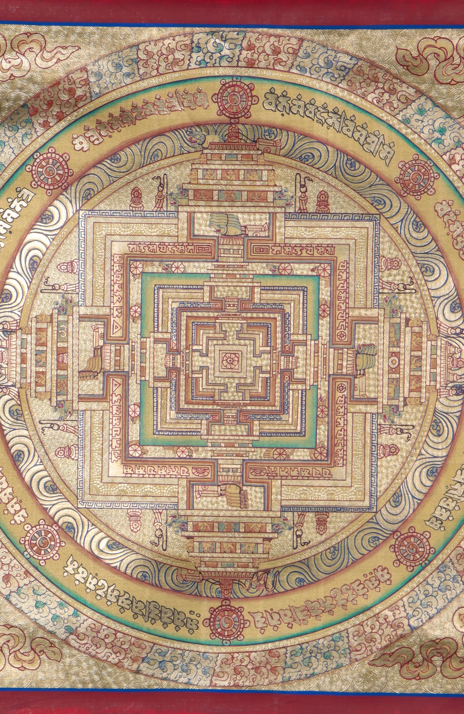 Gold Kalachakra Mantra Mandala made by the skilled artisans .
