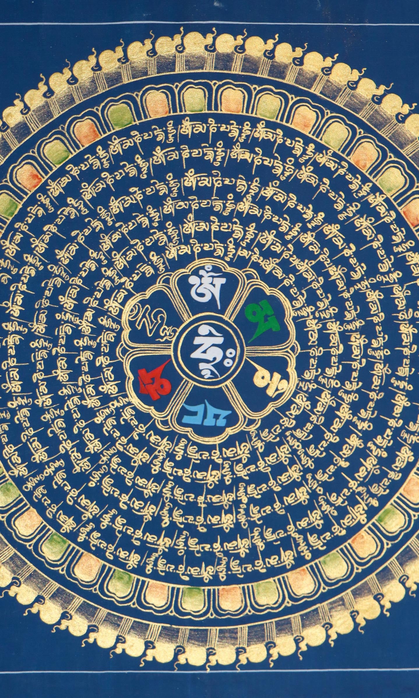 Blue Mantra Mandala Thangka Painting- OM MANE PADME HUM