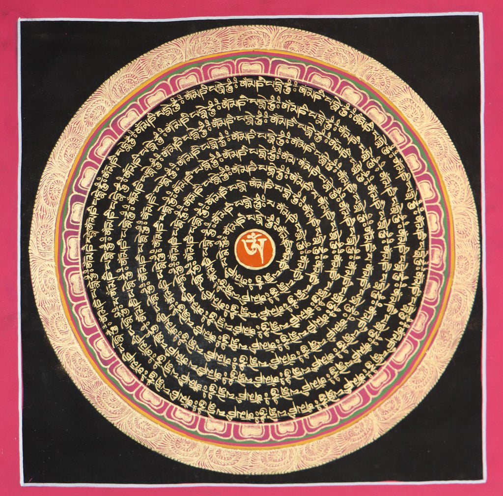 Mantra Mandala  Thangka with om symbol  scripted in its  center.