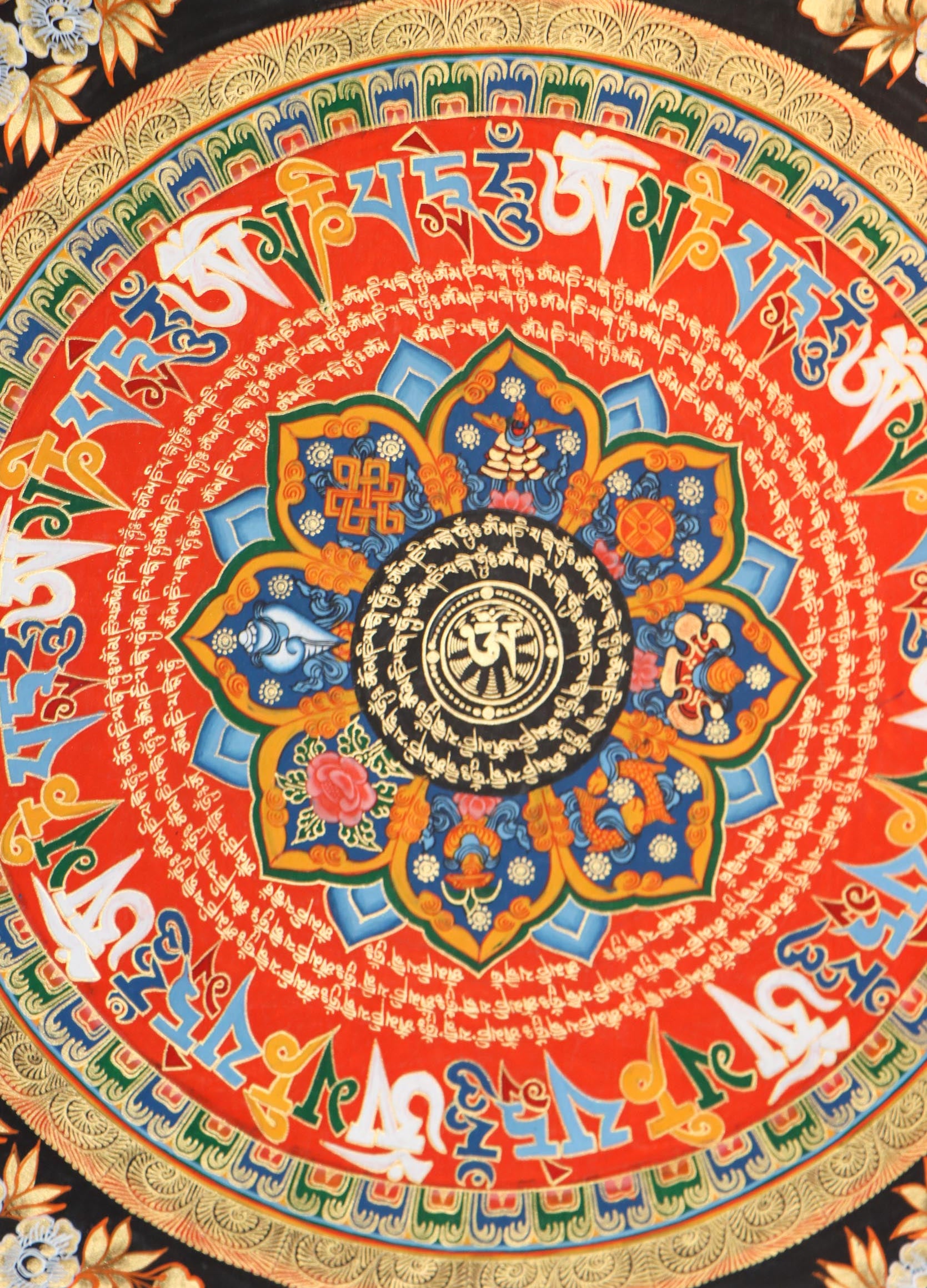 Hand painted Tibetan Mantra Mandala Thangka .