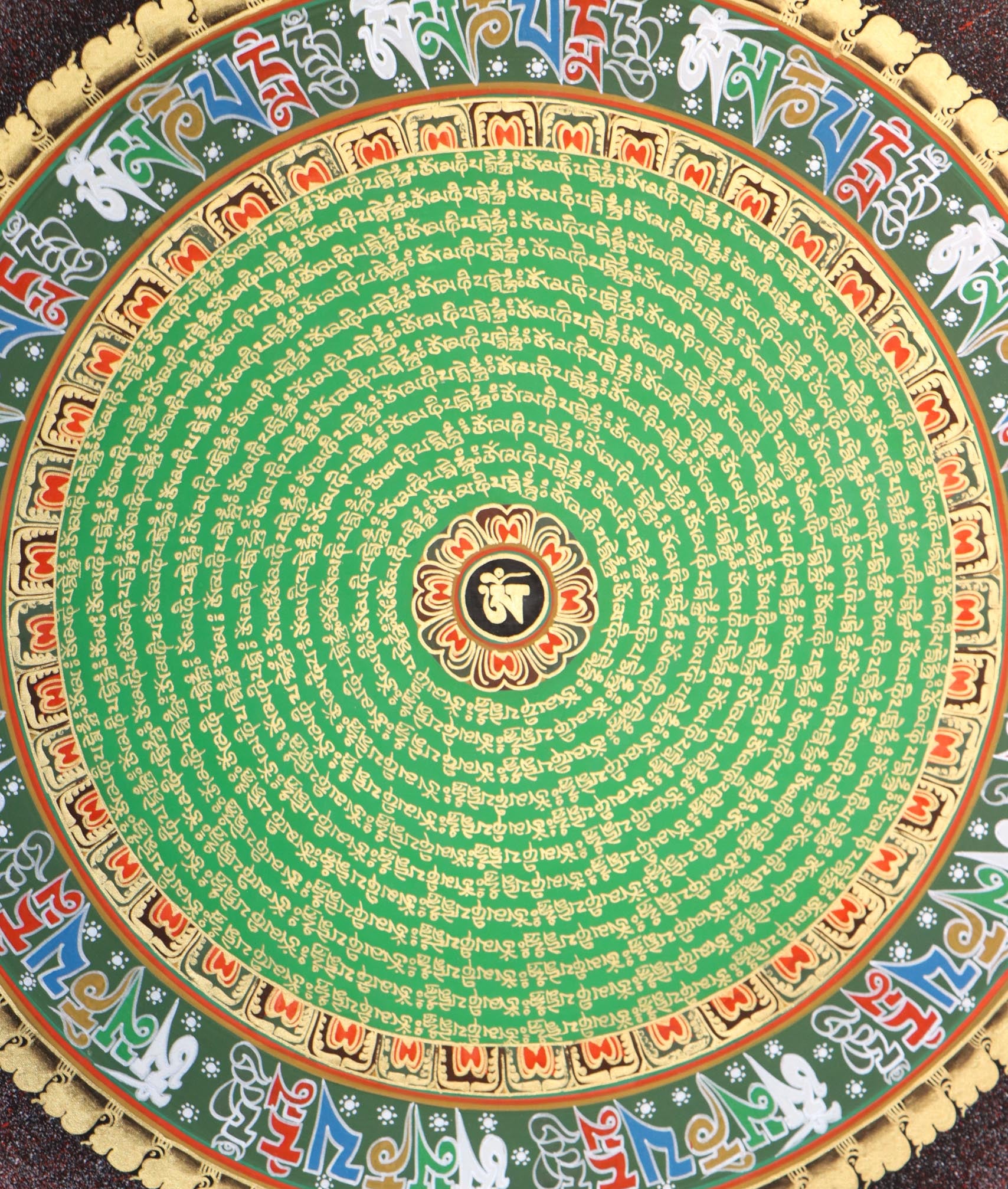 Tibetan Handpainted Mantra Mandala Thangka .