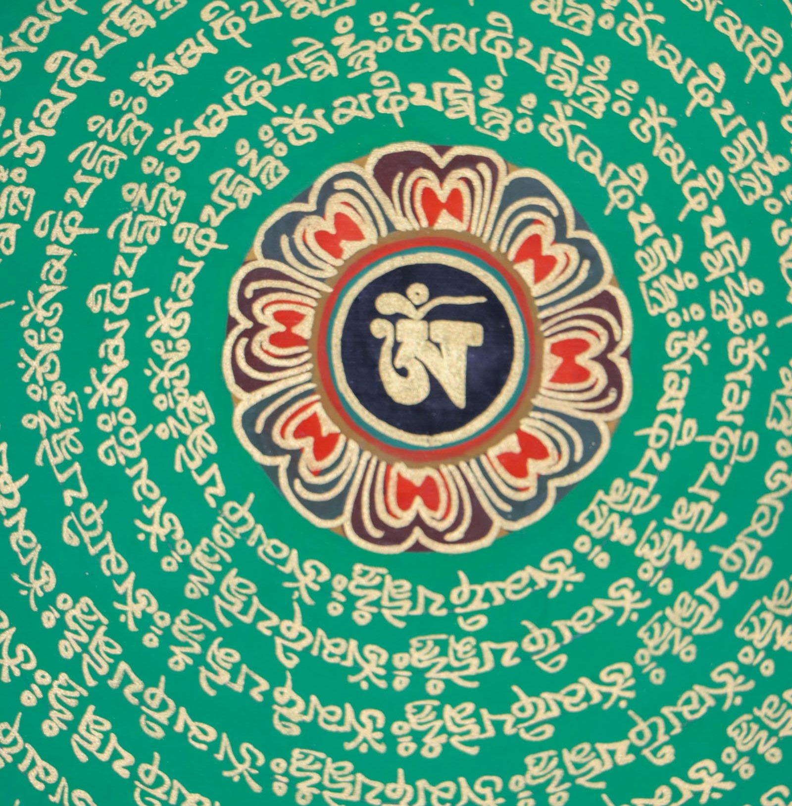 Tibetan Handpainted Mantra Mandala Thangka .
