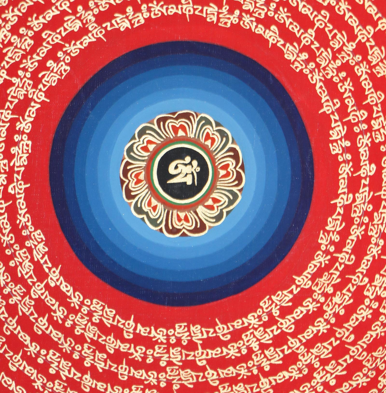 Beautiful  Mantra Mandala Thangka with 8 auspicious symbols .