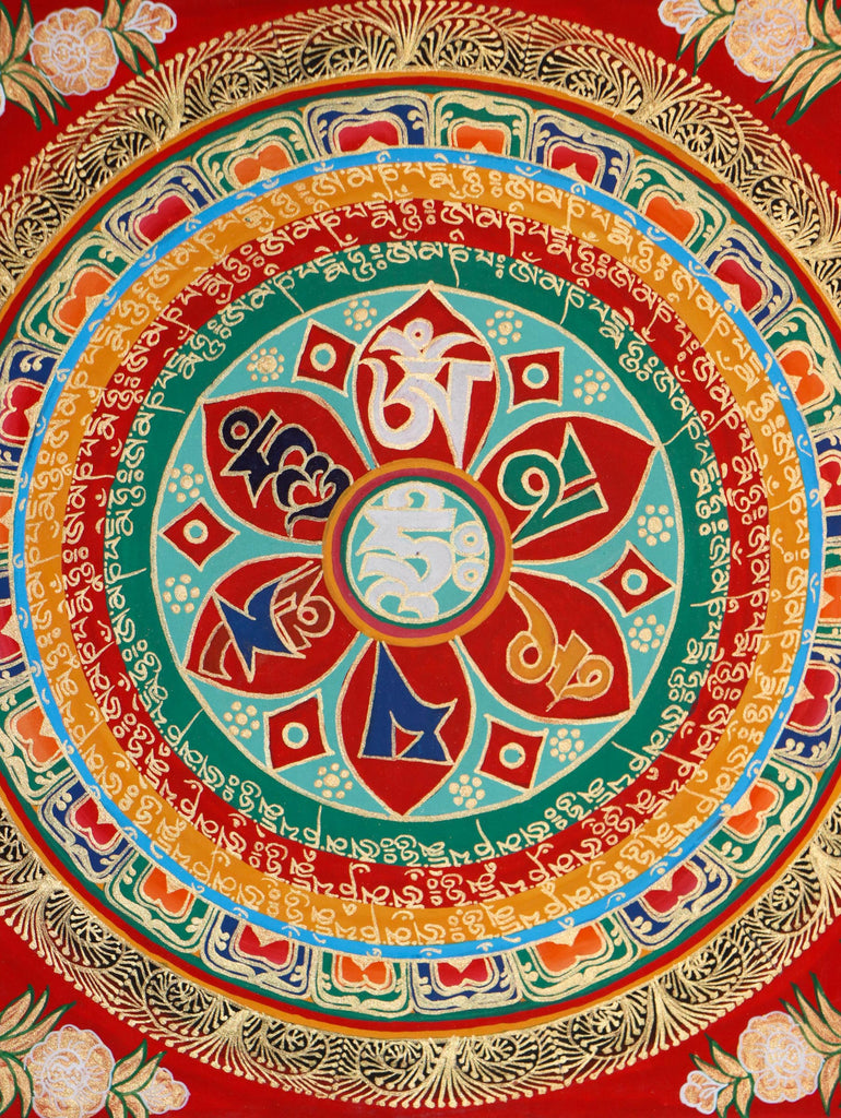Mantra Mandala Thangka  with Om Mane Padme Hum  mantra .