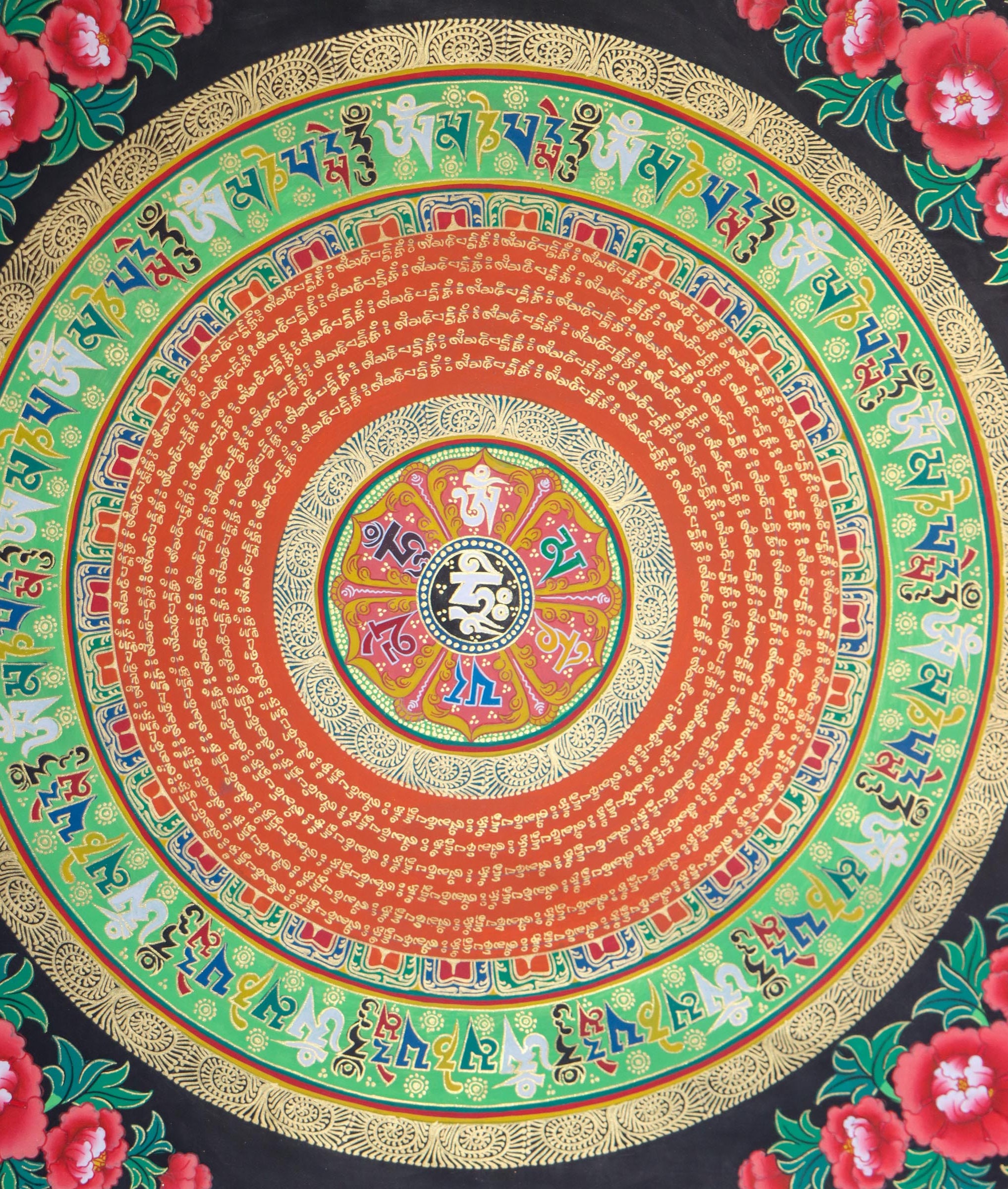 Black Mantra Mandala Thangka for meditation and spirituality . Mantra Mandala Thangka for meditation and spirituality .