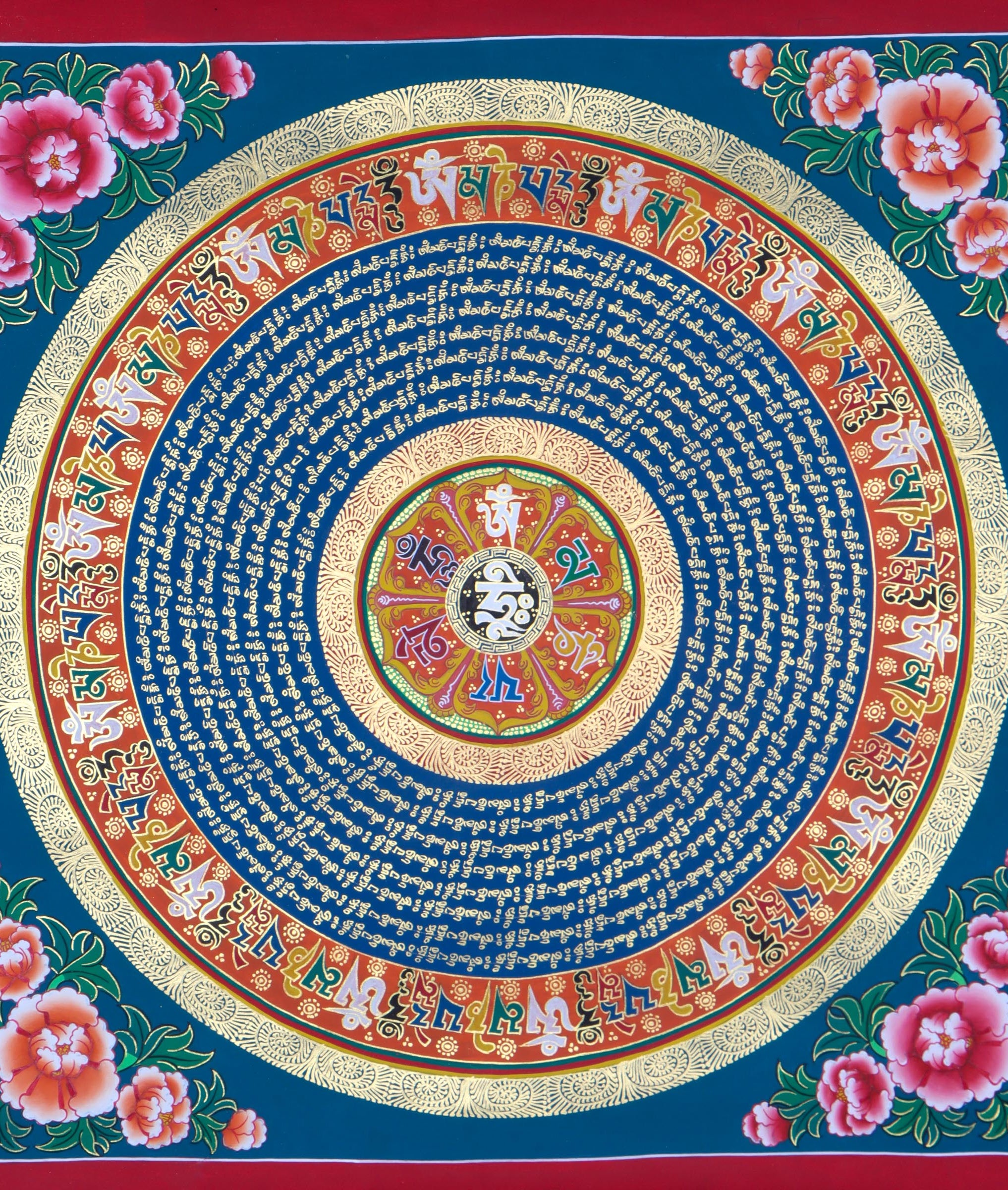 Blue Mantra Mandala Thangka for meditation and spirituality .