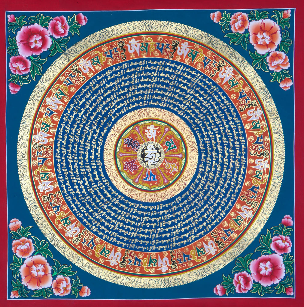 Blue Mantra Mandala Thangka for meditation and spirituality .