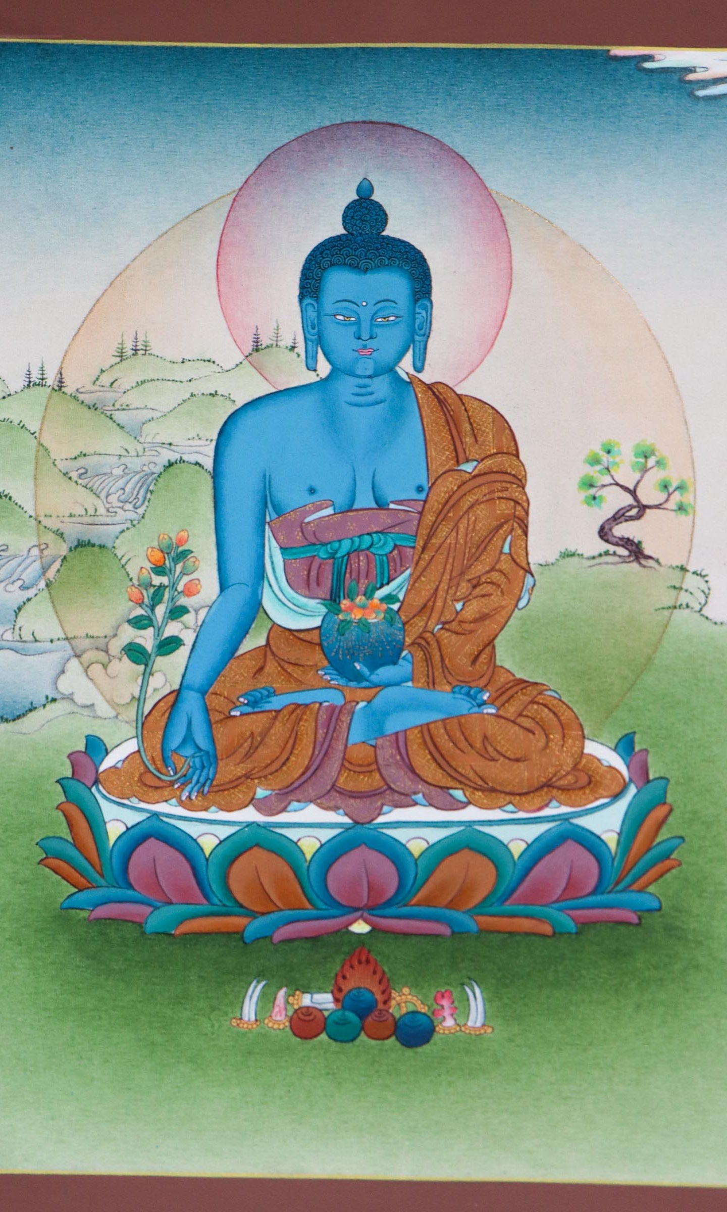 Medicine Buddha - Thangka painting with Spiritual energy for Buddhism practice of Healing Buddha