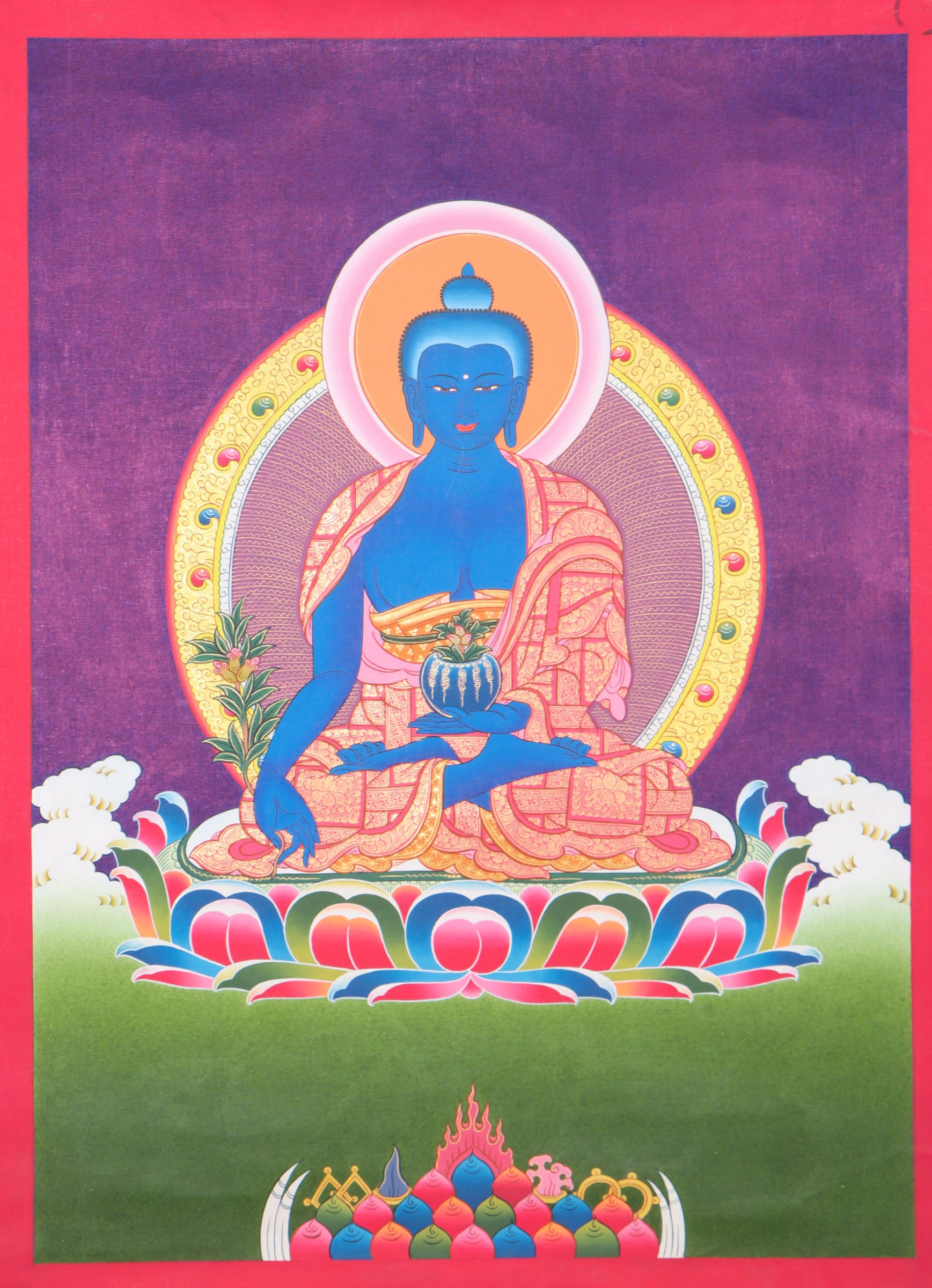 Medicine Buddha Thangka for meditation, and therapeutic practices. 