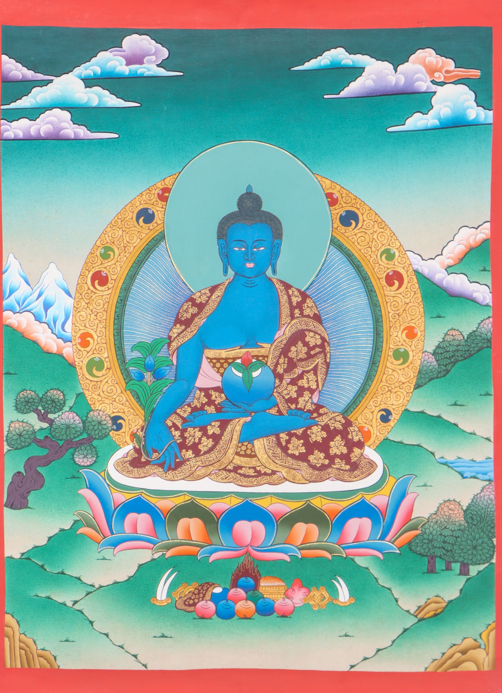 Medicine Buddha Thangka for  cultivation of compassion, facilitate physical and mental healing.