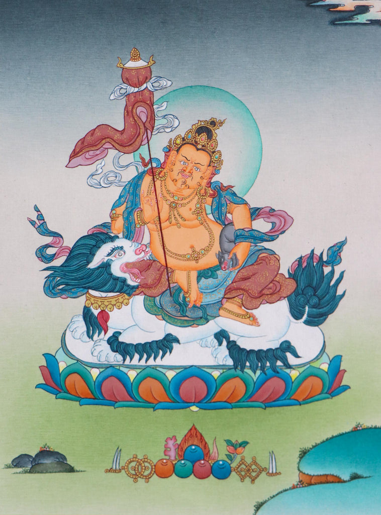 Zambala, also known as Jambhala or Kubera, is a revered deity in Tibetan Buddhism associated with wealth, prosperity, and abundance.