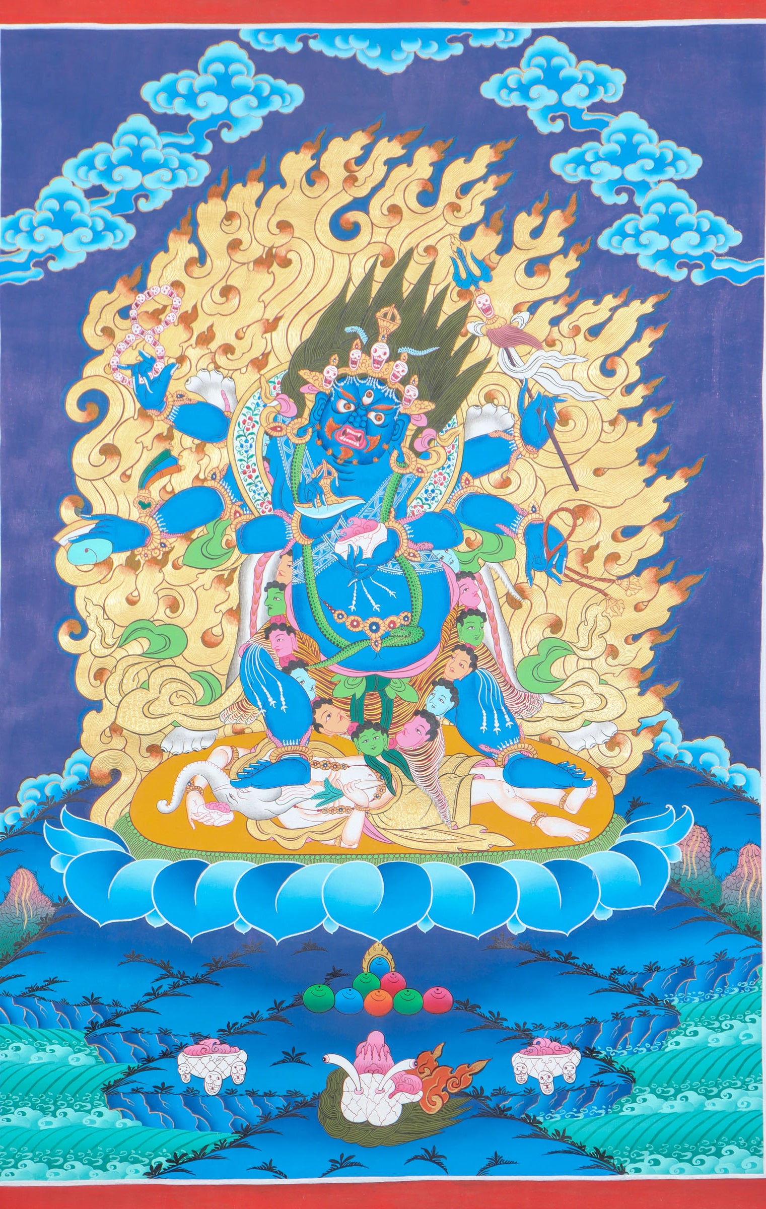 Mahakala Thangka Painting for  providing protection and guidance to practitioner.