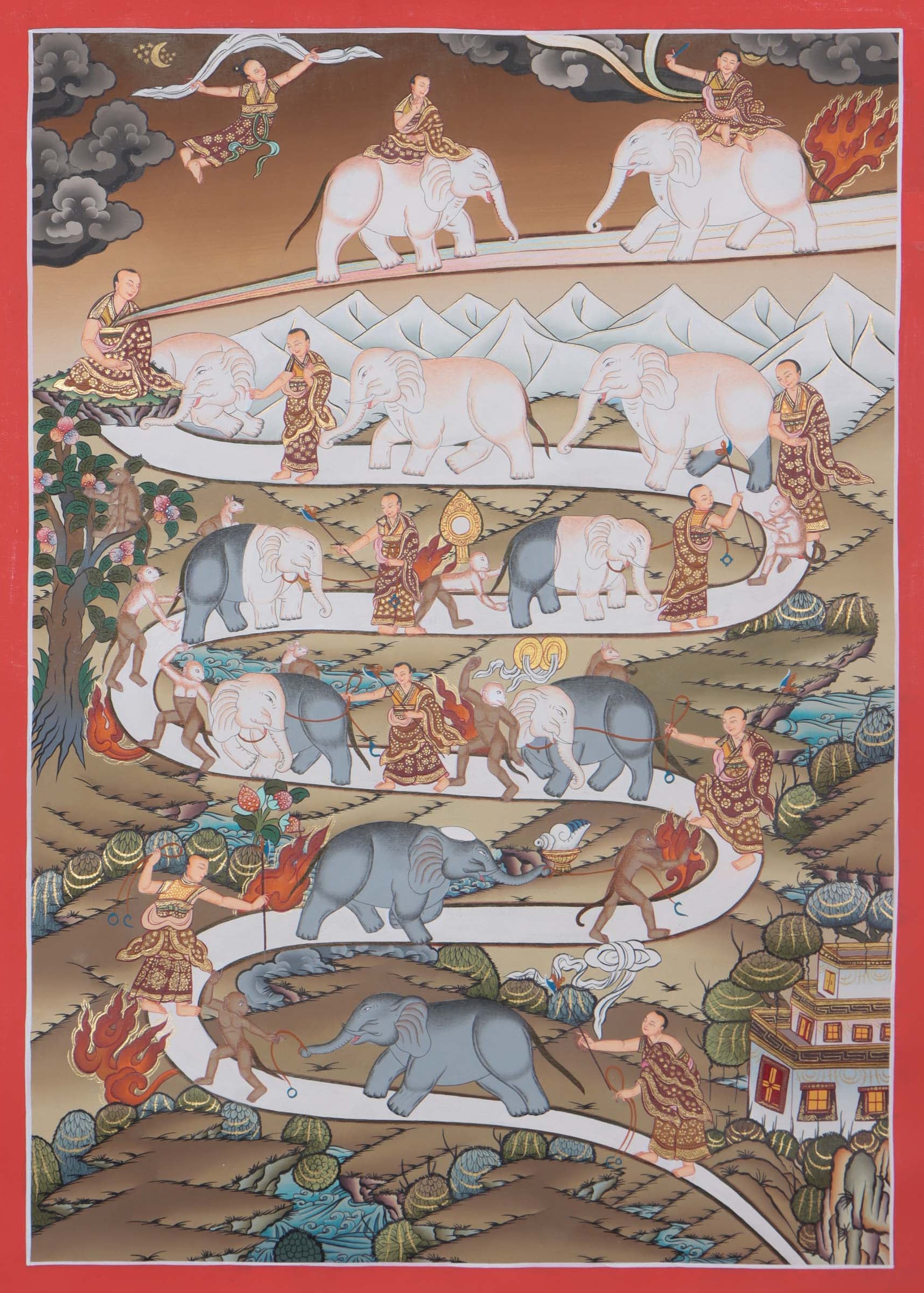 Samatha meditation Thangka painting - Way to Heaven guidance