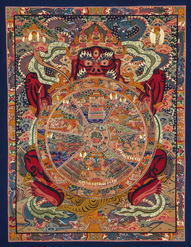 Wheel of Life - Samsara Buddhism Thangka painting on canvas for meditation
