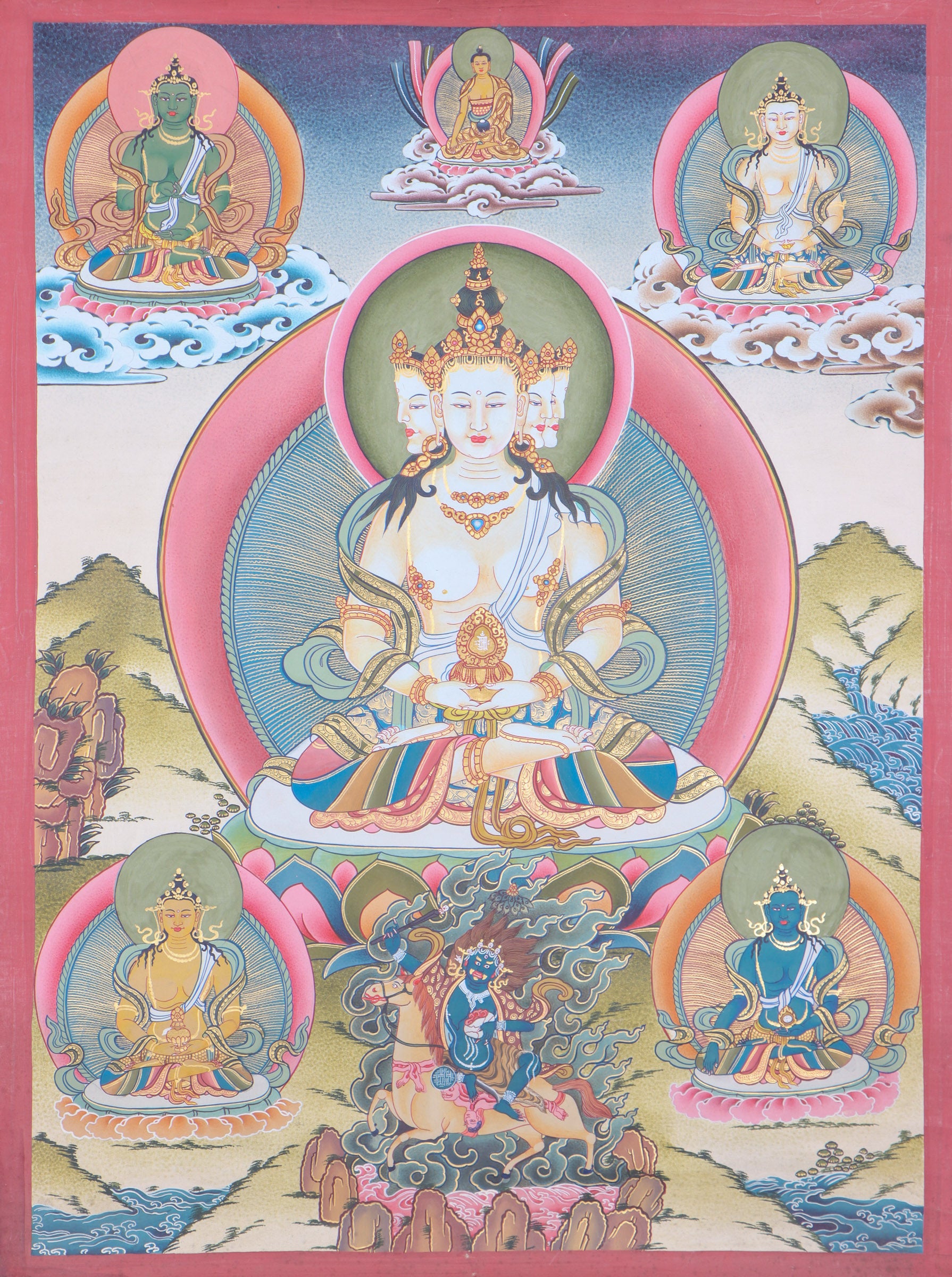 Amitayus Thangka Painting for devotion, meditation and blessings.