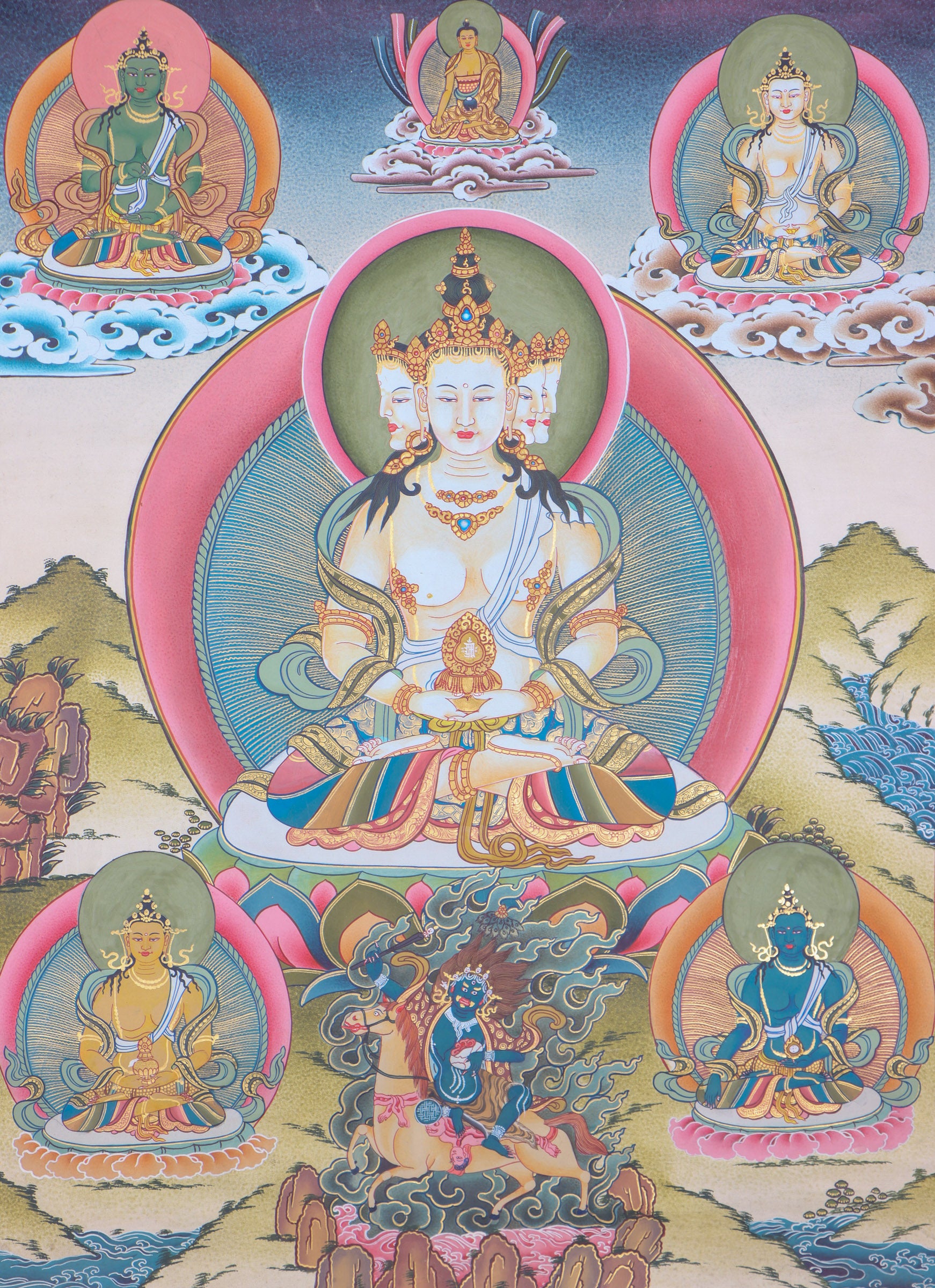 Amitayus Thangka Painting for devotion, meditation and blessings.