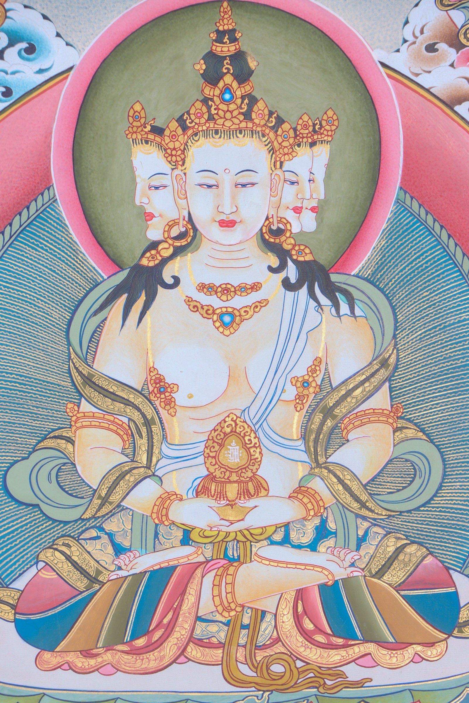 Amitayus Thangka Painting for devotion, meditation and blessings.