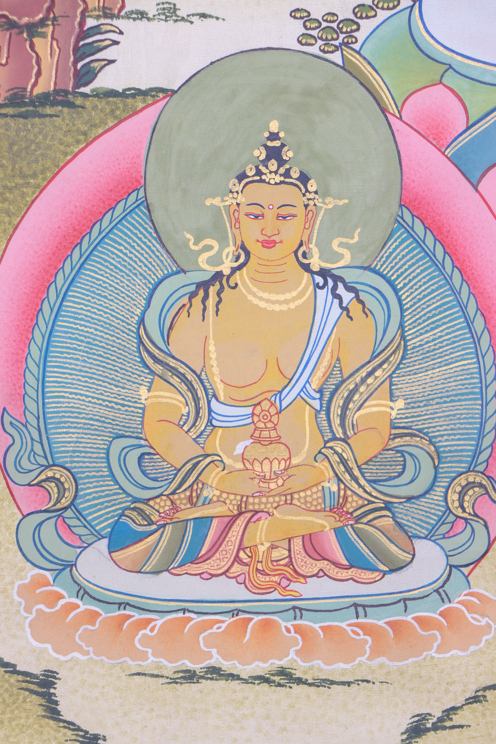 Amitayus Thangka Painting for devotion, meditation and blessings.