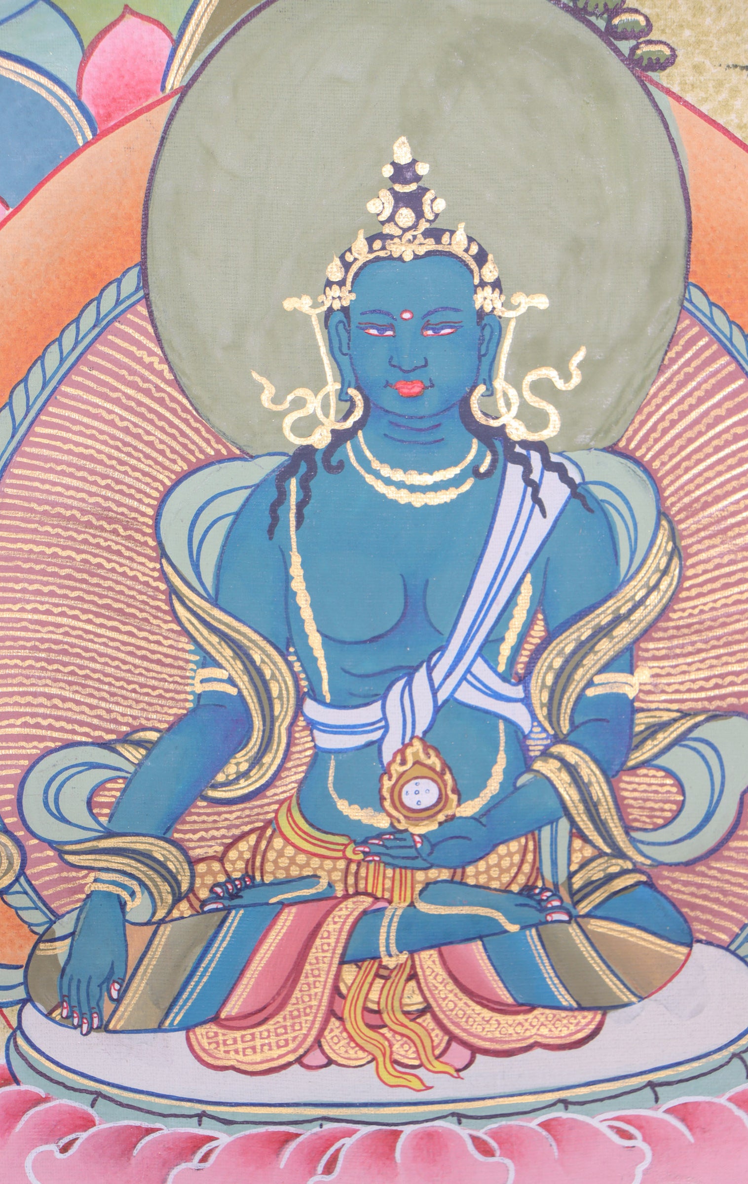 Amitayus Thangka Painting for devotion, meditation and blessings.