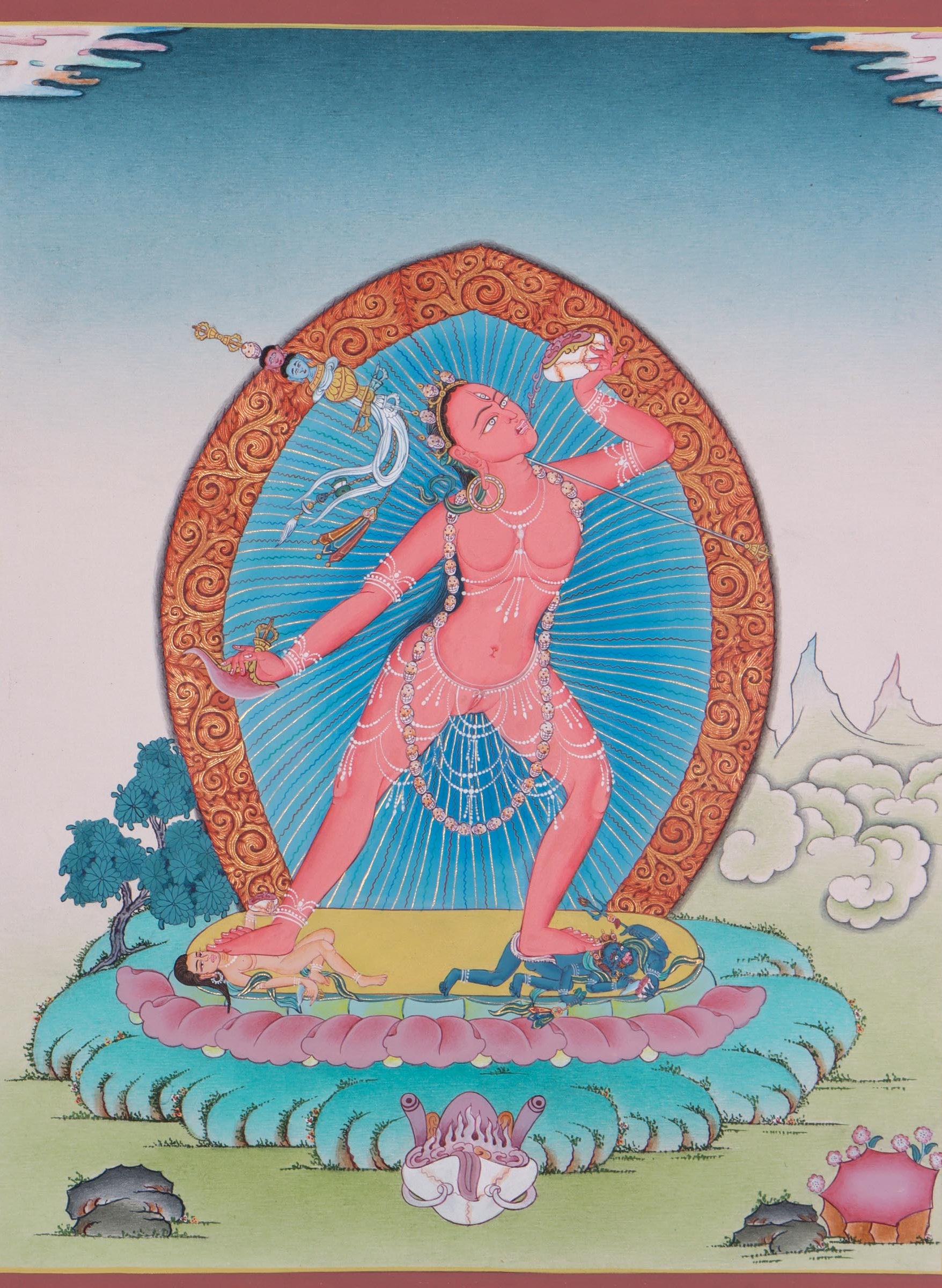 Wrathful Deity- Vajra Yogini Thangka art on canvas . A authentic Buddhism art
