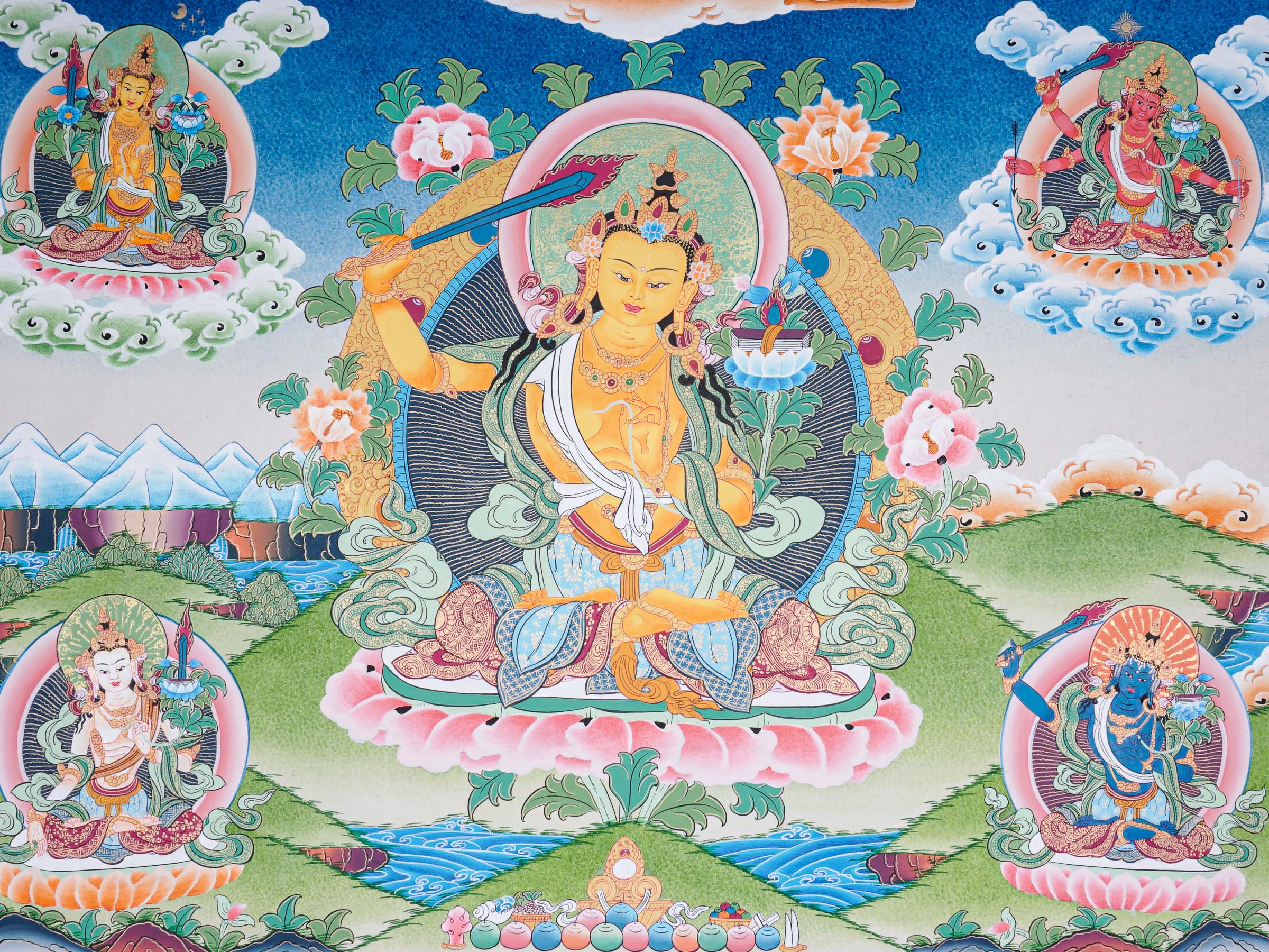 Authentic Manjushri Arts - 5 Manjushri thangka 