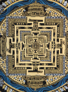 Gold and silver handpainted Kalachakra Mandala Thangka for wall decor .