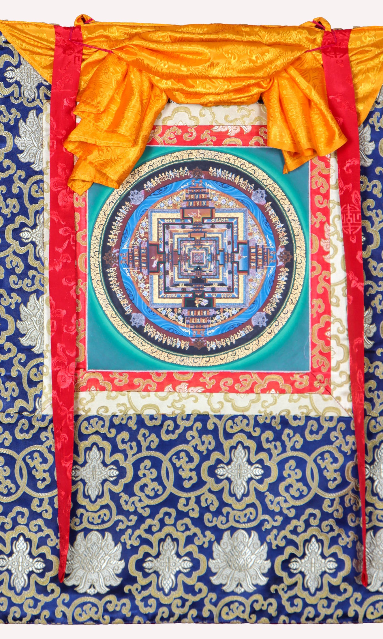 Kalachakra Mandala Brocade Thangka  Painting for meditation and contemplation.