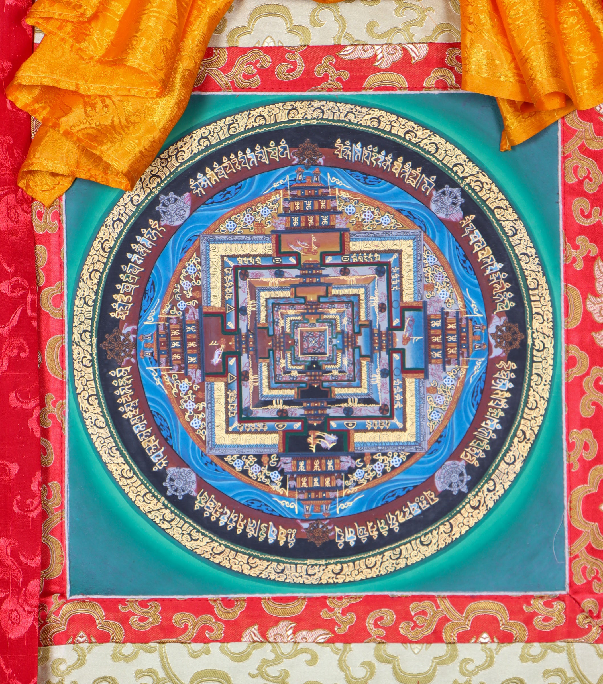 Kalachakra Mandala Brocade Thangka Painting for meditation and contemplation.
